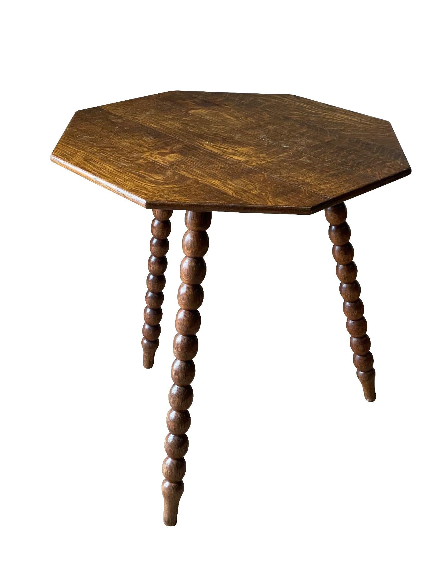 French Octagonal Top, Spool Legs Side Table, France, Mid-Century