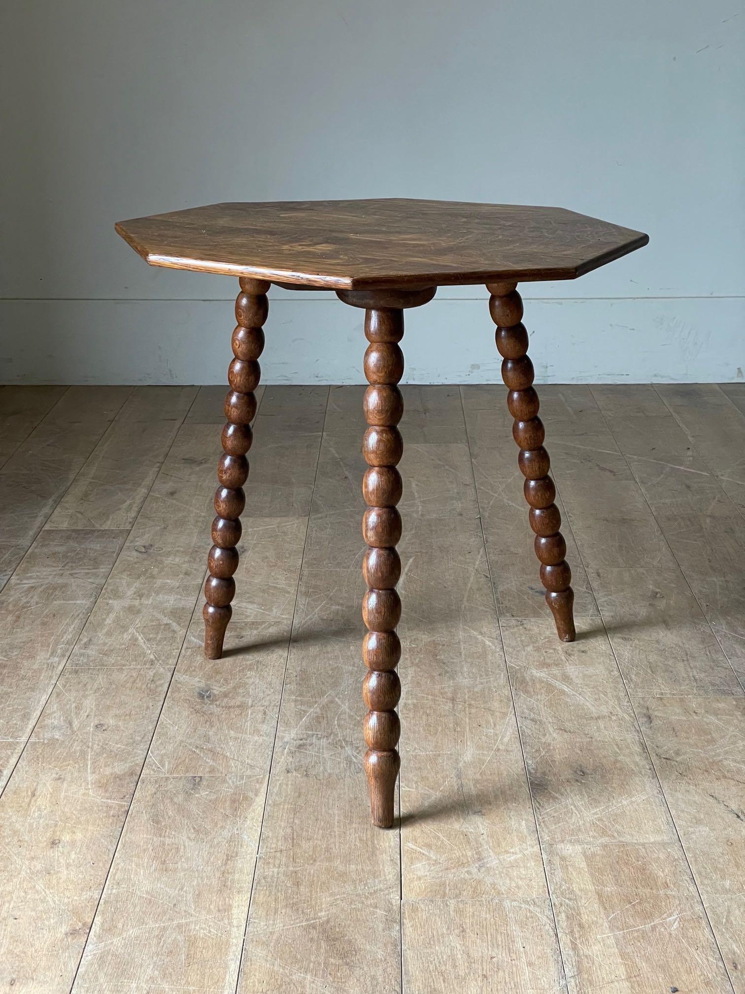 20th Century Octagonal Top, Spool Legs Side Table, France, Mid-Century