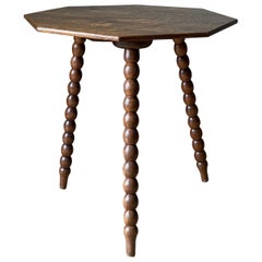Octagonal Top, Spool Legs Side Table, France, Mid-Century