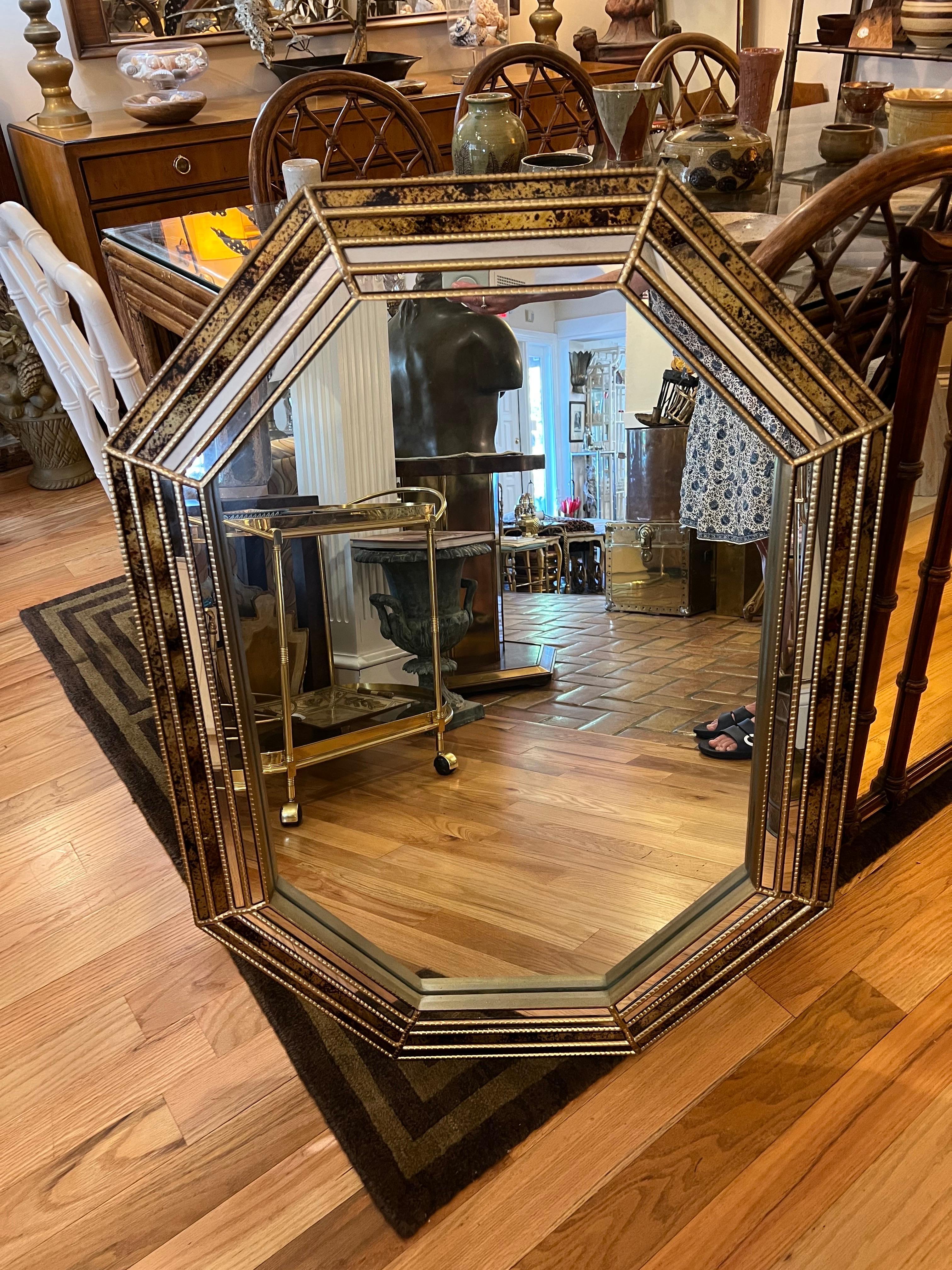 Octagonal Tortoiseshell Mirror Attributed to Labarge In Good Condition In Redding, CT