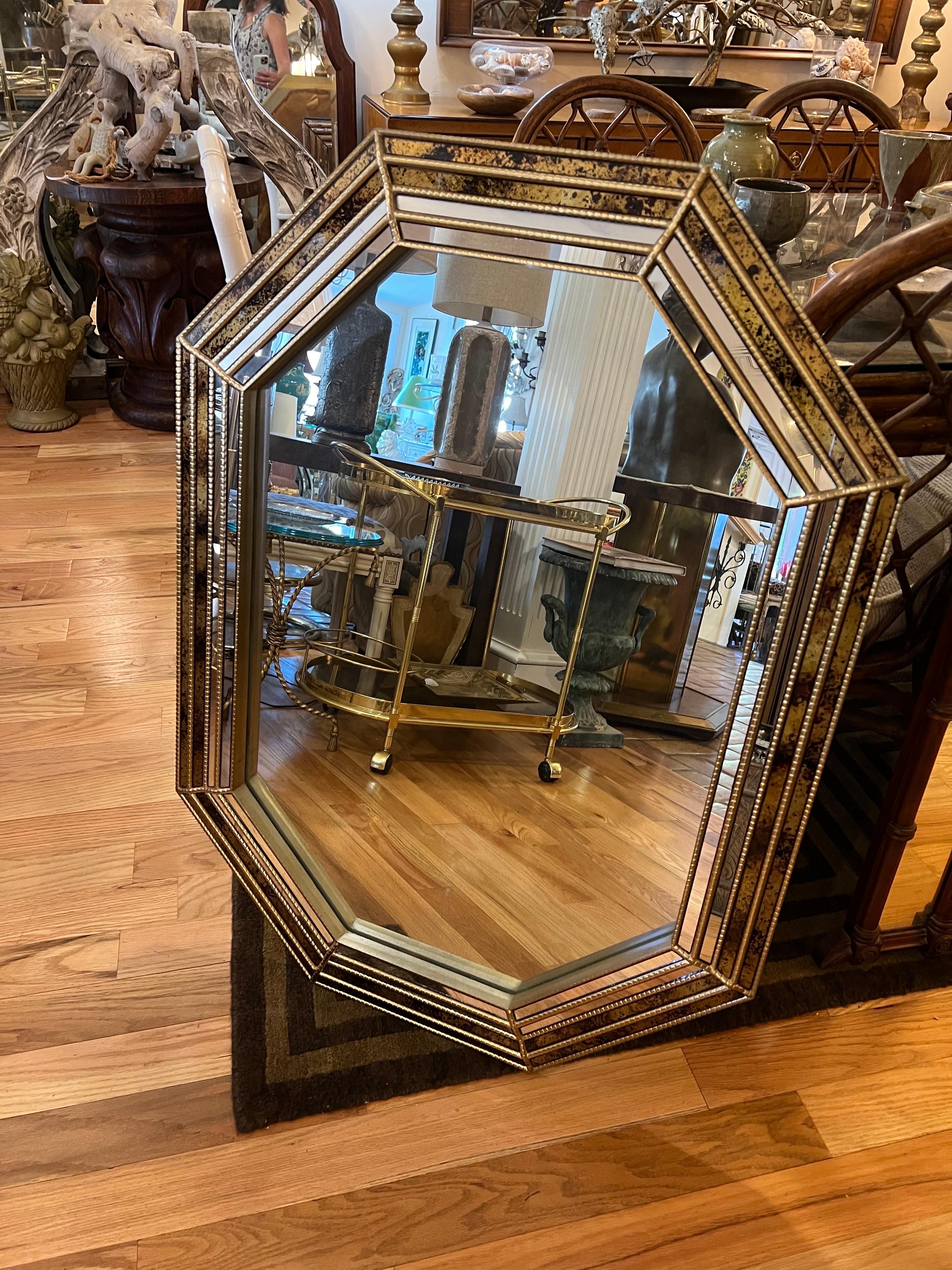 Late 20th Century Octagonal Tortoiseshell Mirror Attributed to Labarge