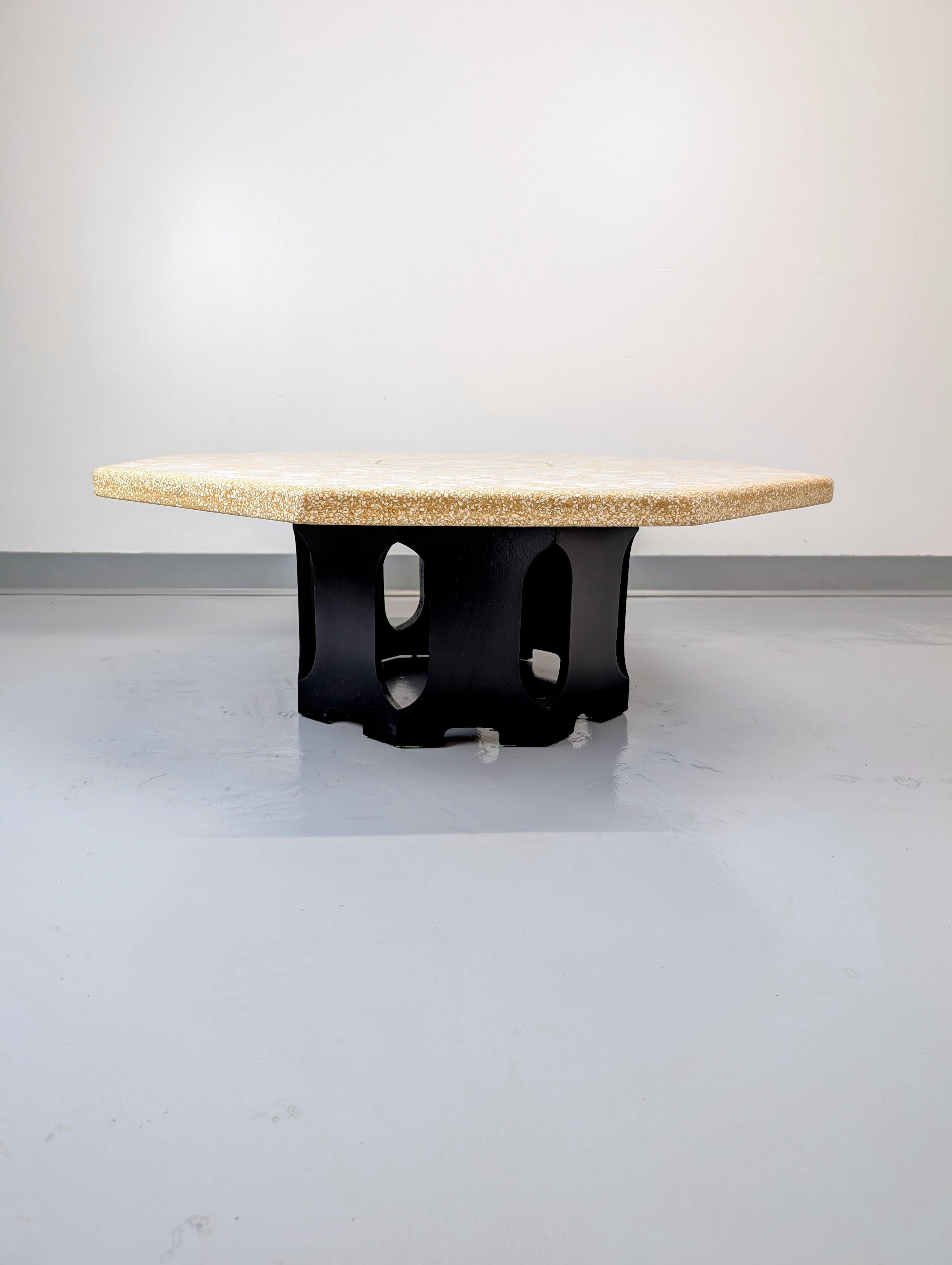 Octagonal Travertine and Marble Coffee Table by Harvey Probber For Sale 4
