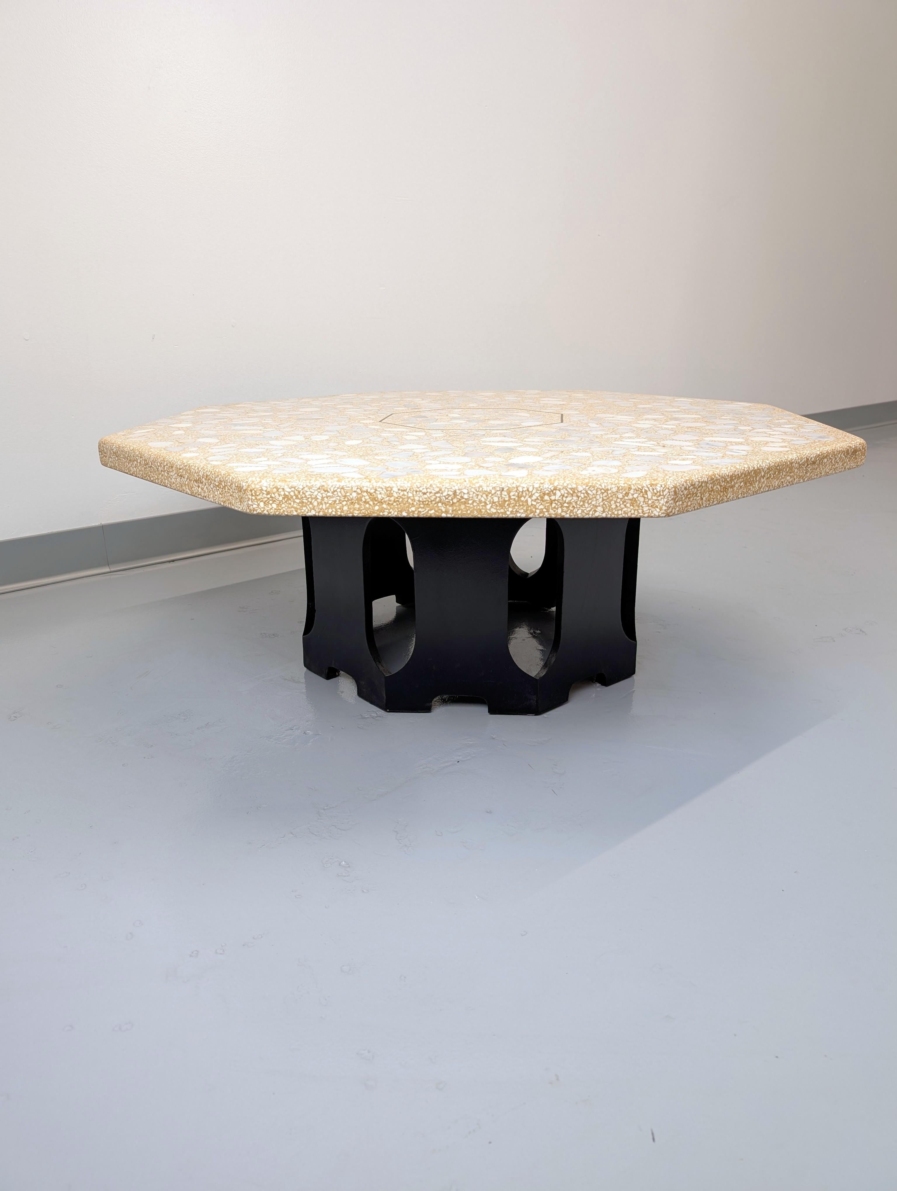 Octagonal Travertine and Marble Coffee Table by Harvey Probber For Sale 5