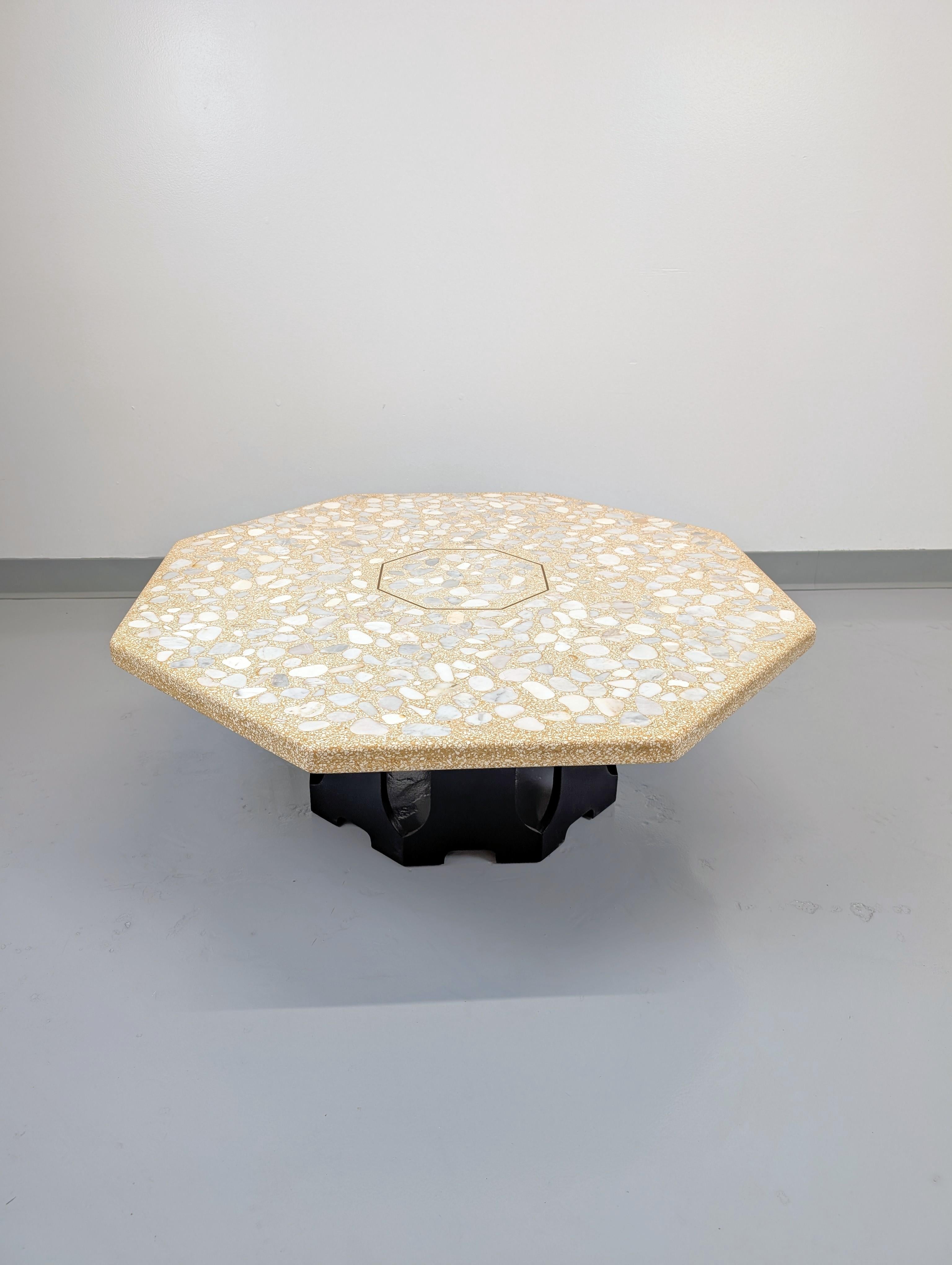 North American Octagonal Travertine and Marble Coffee Table by Harvey Probber For Sale