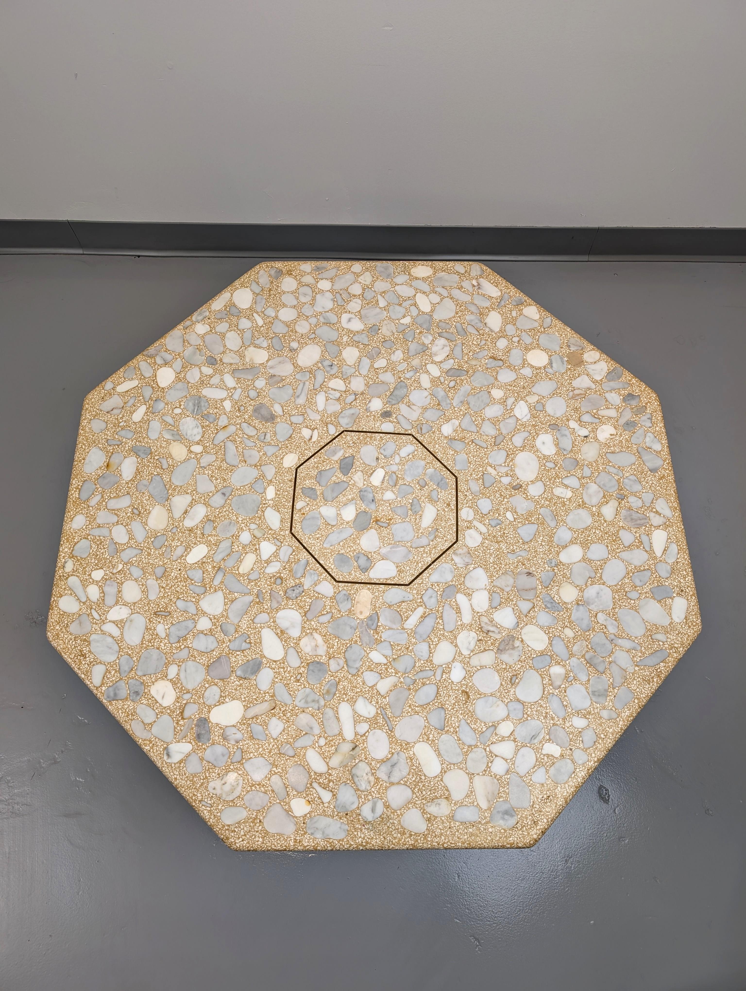 Octagonal Travertine and Marble Coffee Table by Harvey Probber In Good Condition For Sale In Lynn, MA