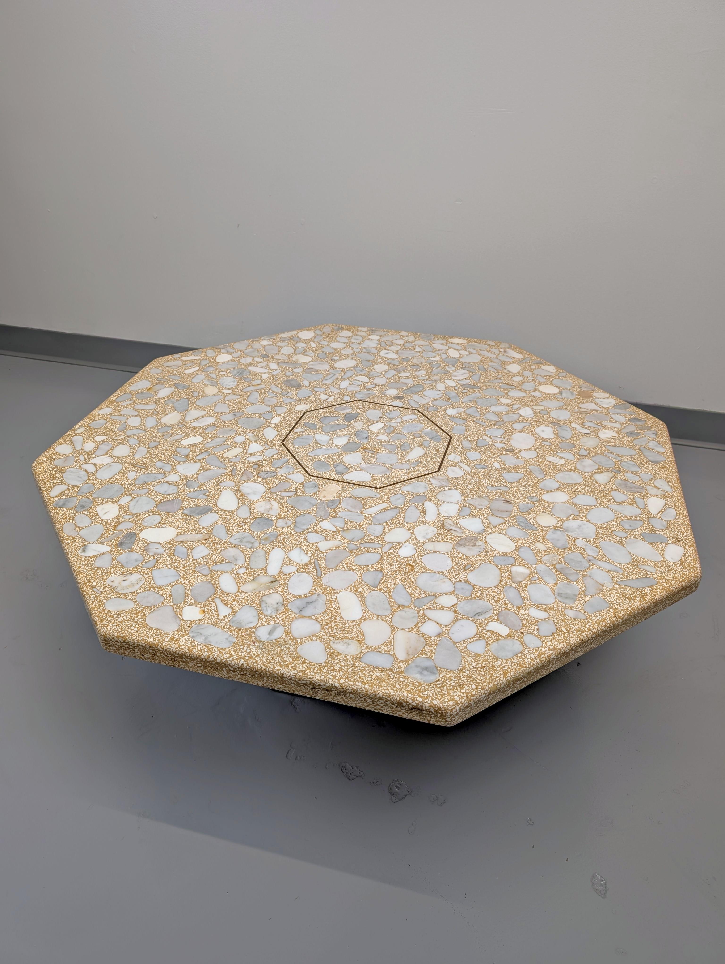 20th Century Octagonal Travertine and Marble Coffee Table by Harvey Probber For Sale