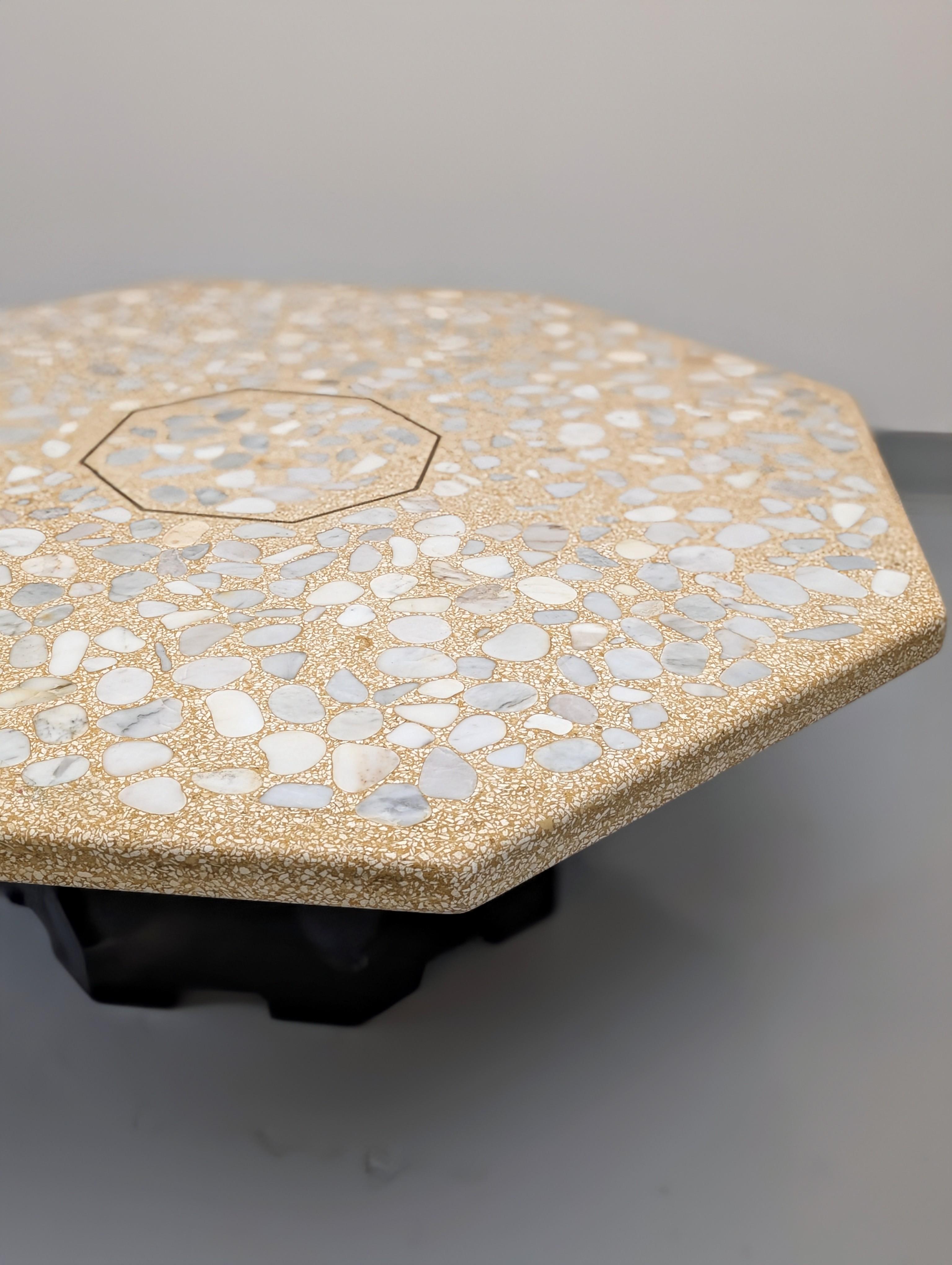 Abalone Octagonal Travertine and Marble Coffee Table by Harvey Probber For Sale