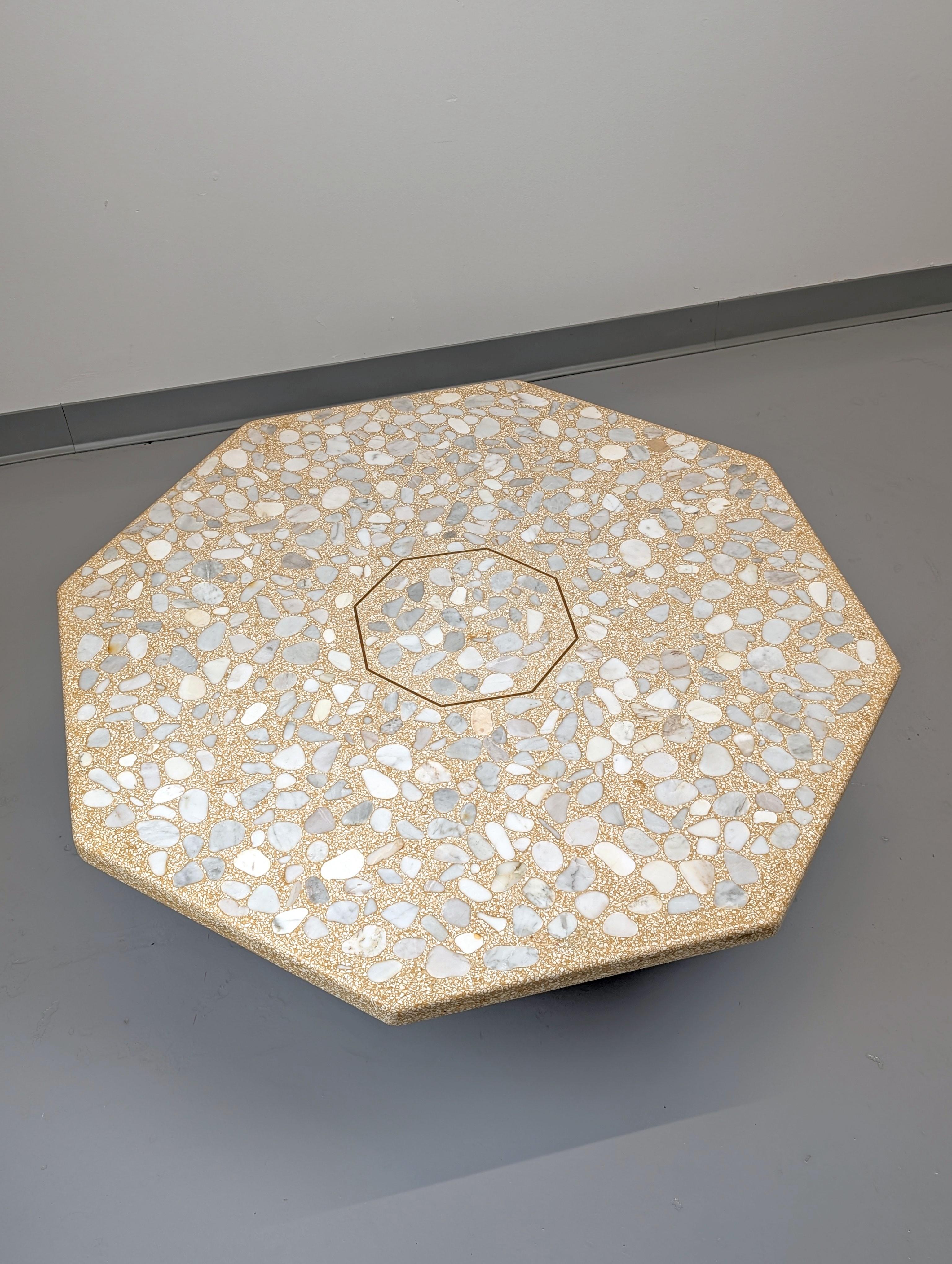 Octagonal Travertine and Marble Coffee Table by Harvey Probber For Sale 2