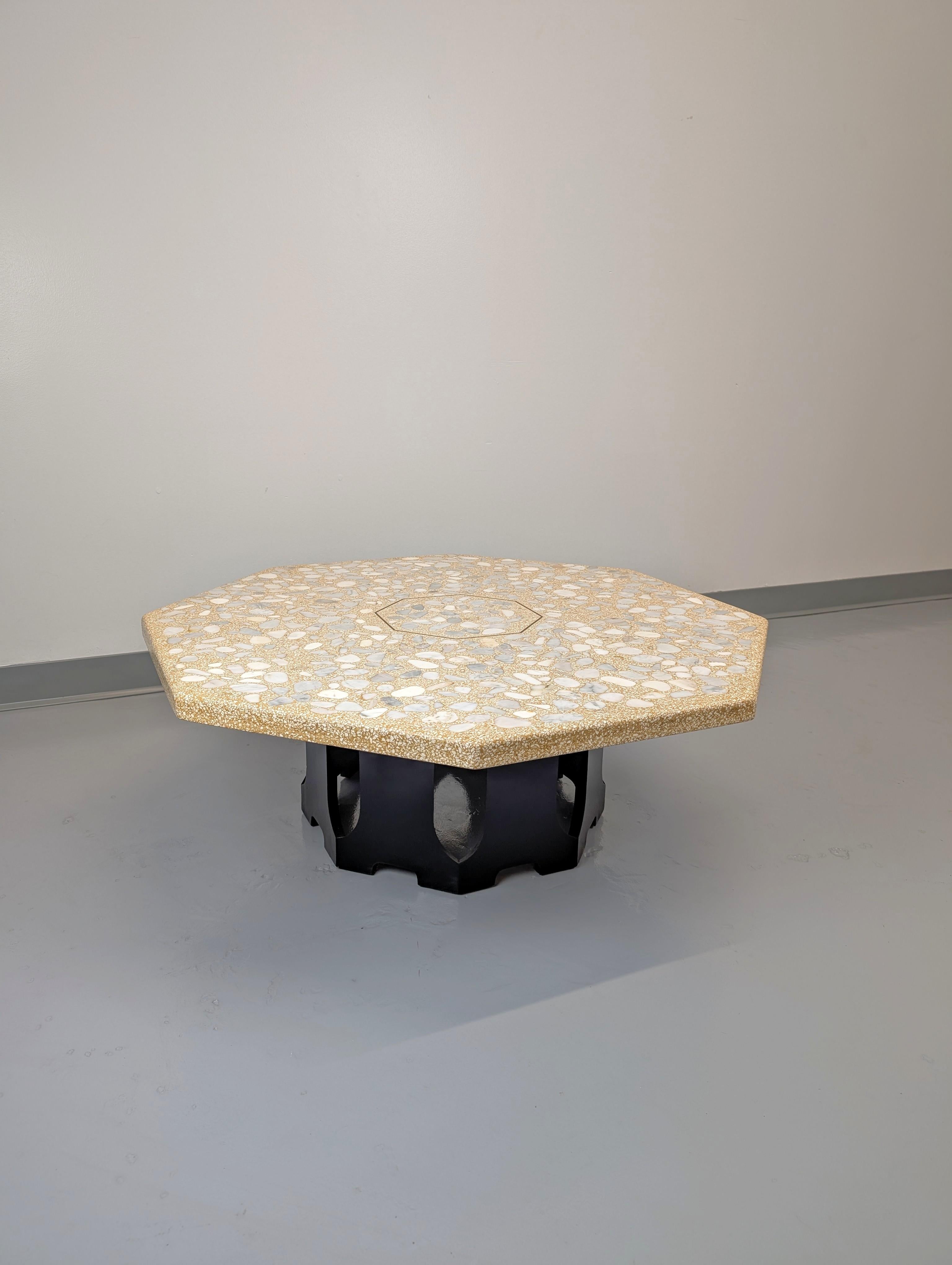 Octagonal Travertine and Marble Coffee Table by Harvey Probber For Sale 3