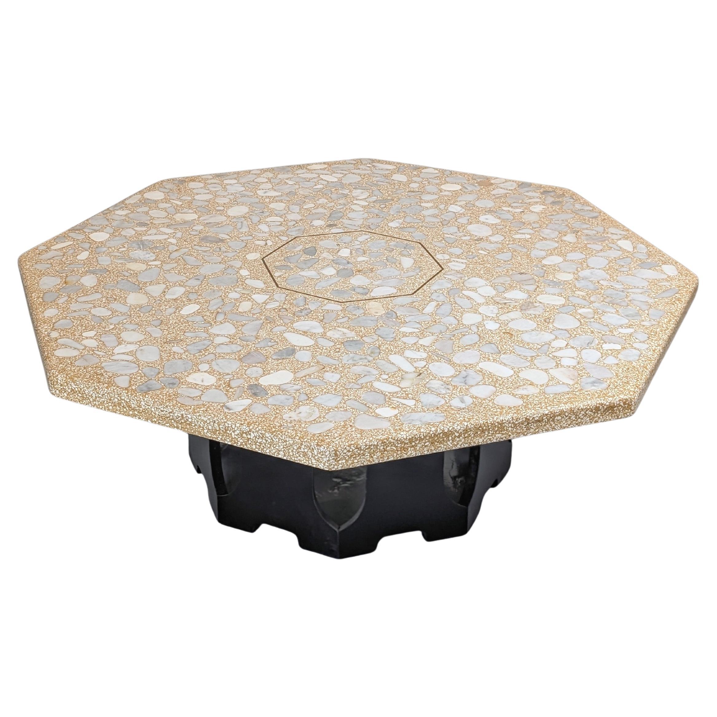 Achteckiger Couchtisch aus Travertin und Marmor von Harvey Probber