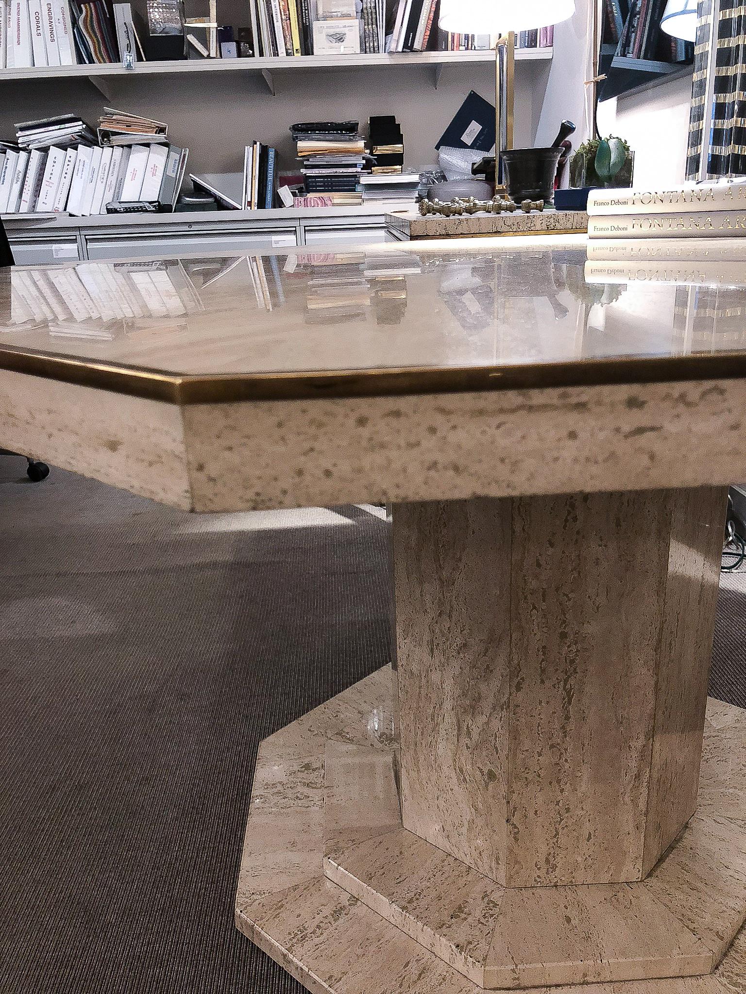 Octagonal Travertine Center Table, Italy, 1970s In Good Condition In New York, NY