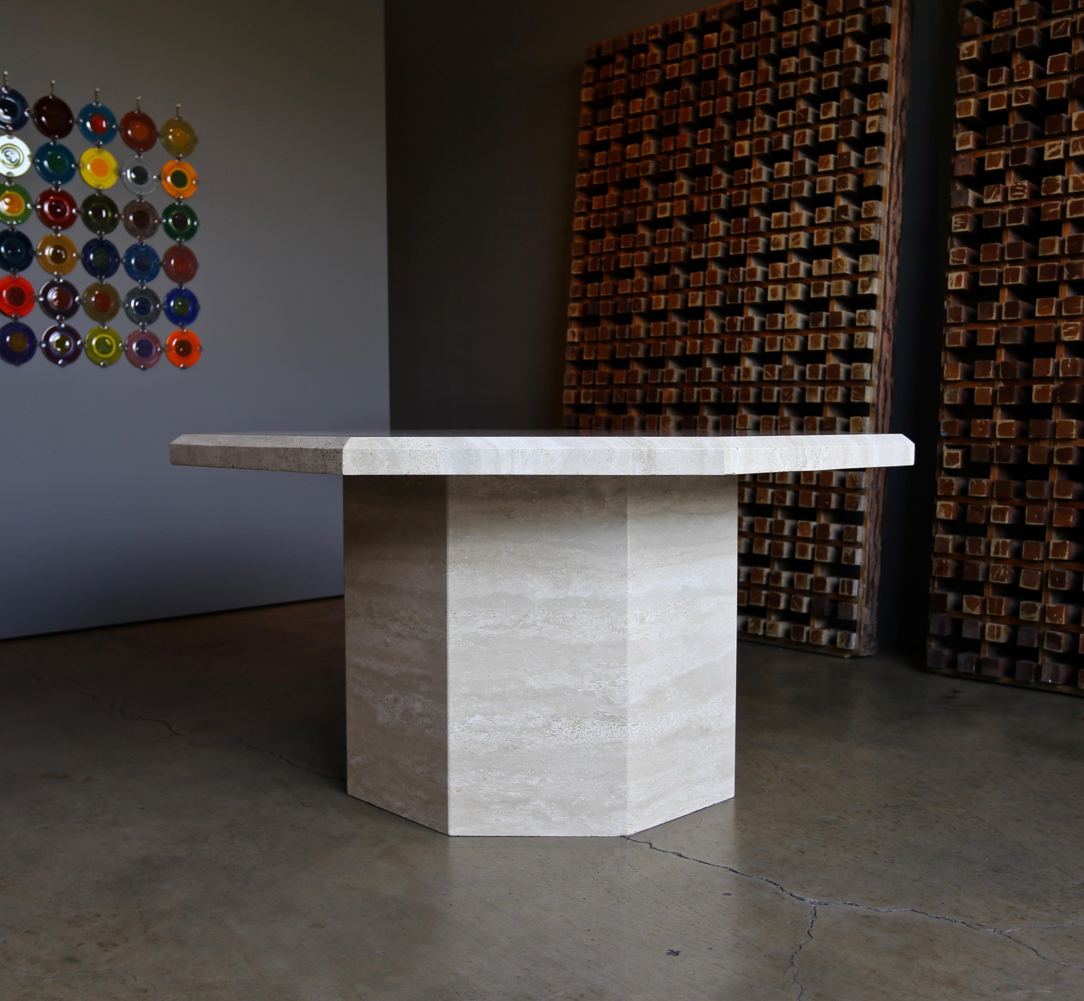 Octagonal Travertine Centre Table, circa 1980 2