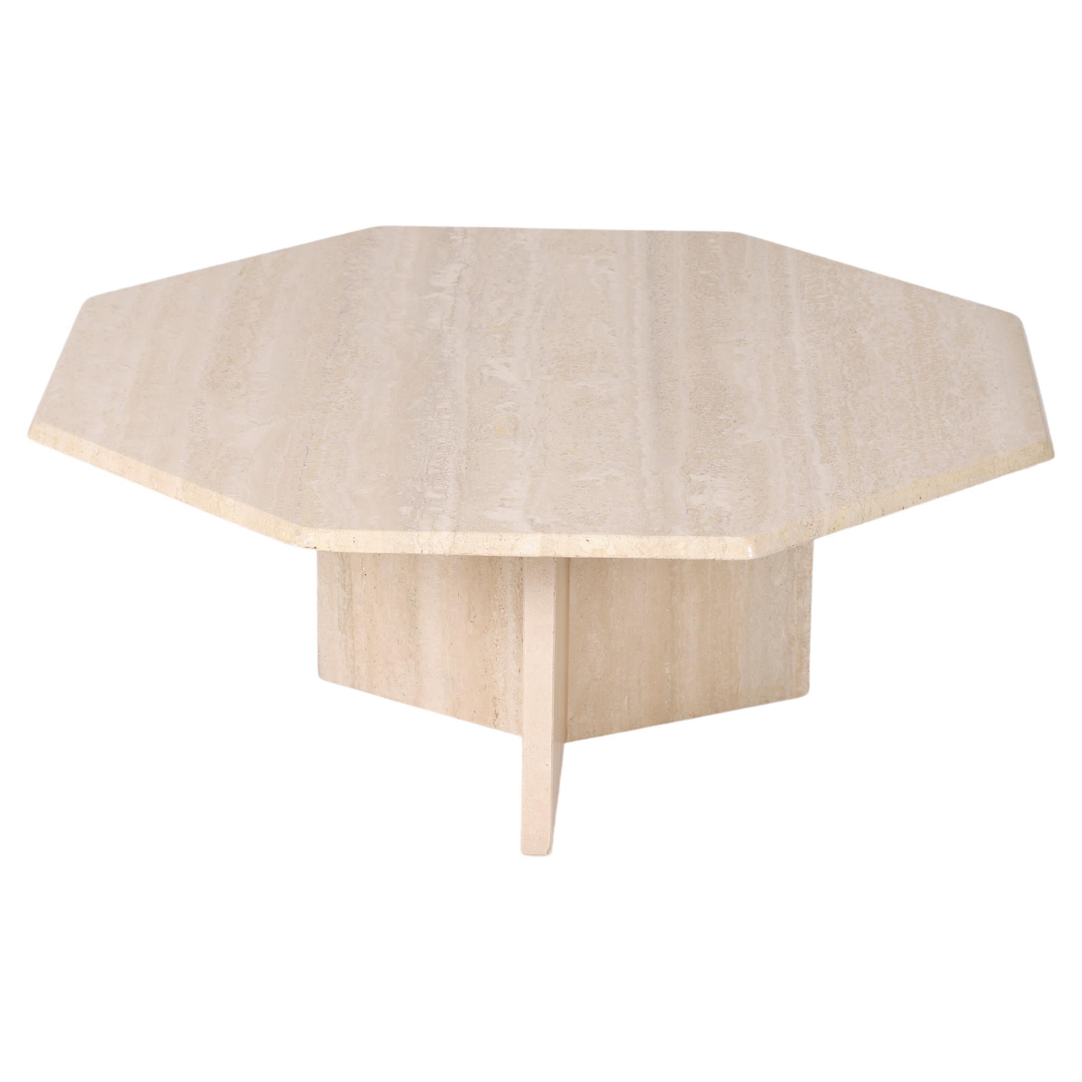 Octagonal Travertine Coffee Table, 1980s, Italy