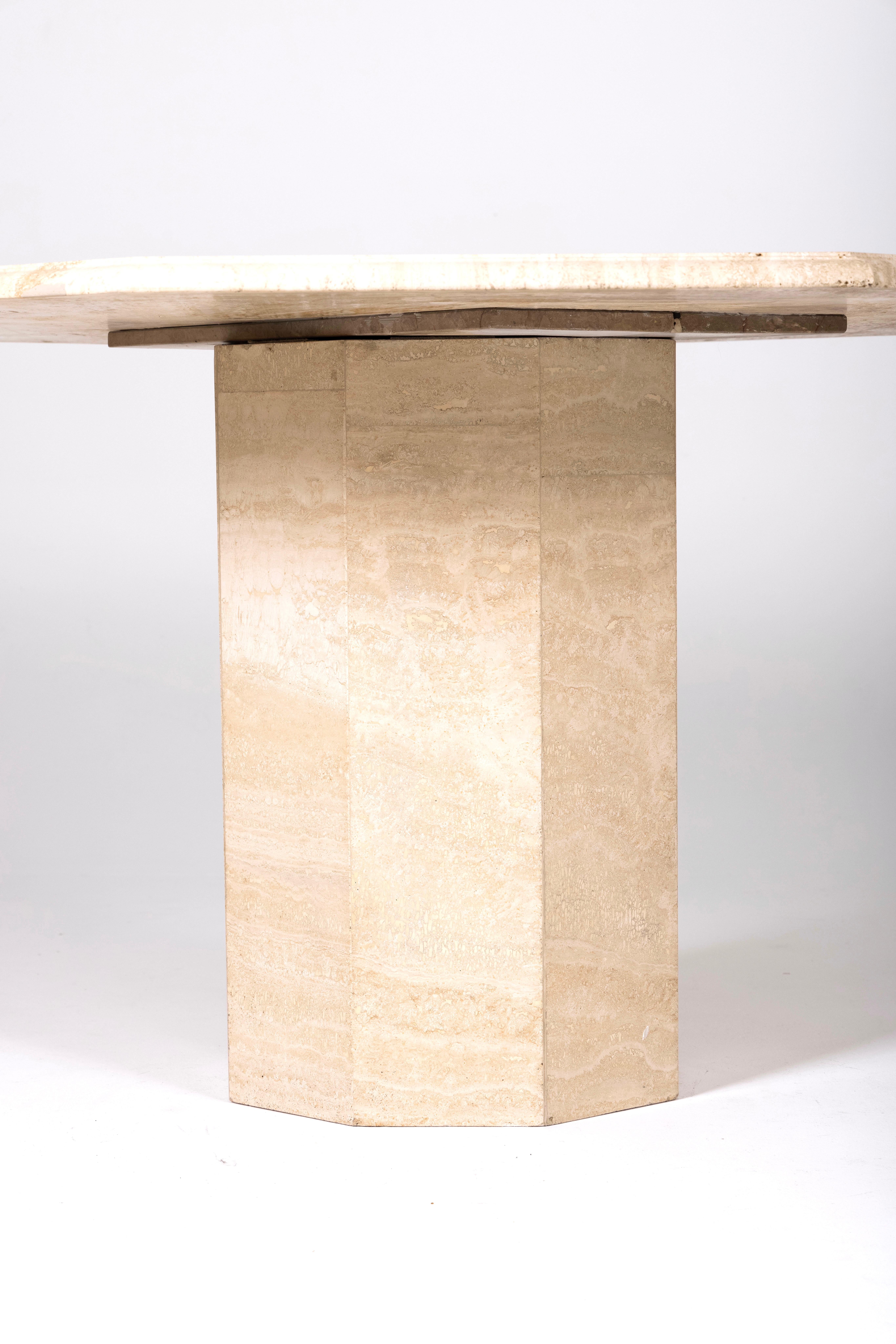 Travertine Octagonal travertine dining table. For Sale