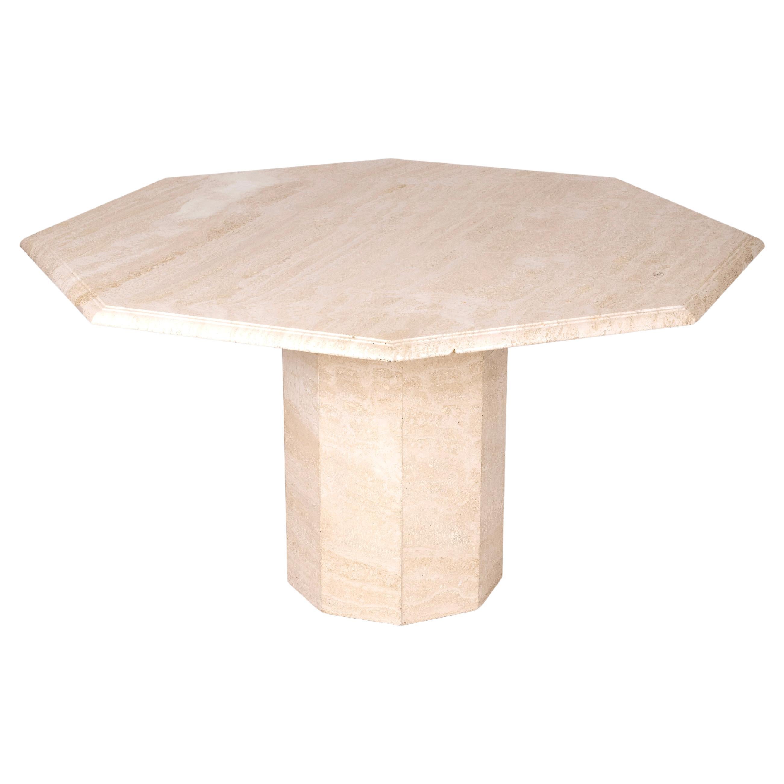 Octagonal travertine dining table. For Sale