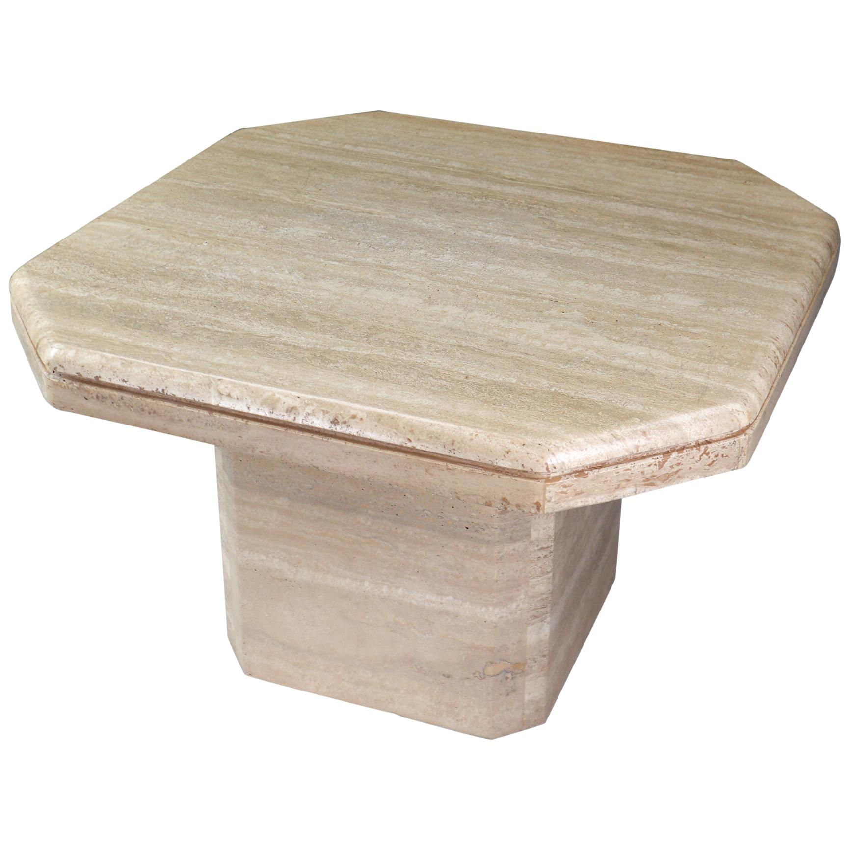 Octagonal Travertine Side Table, Italy, 1970
