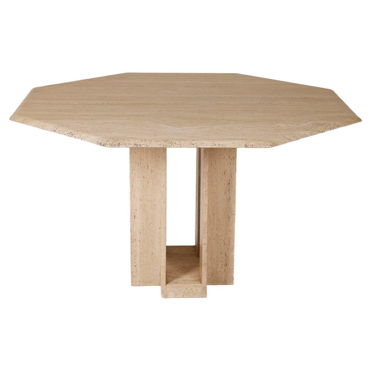 Octagonal travertine table For Sale