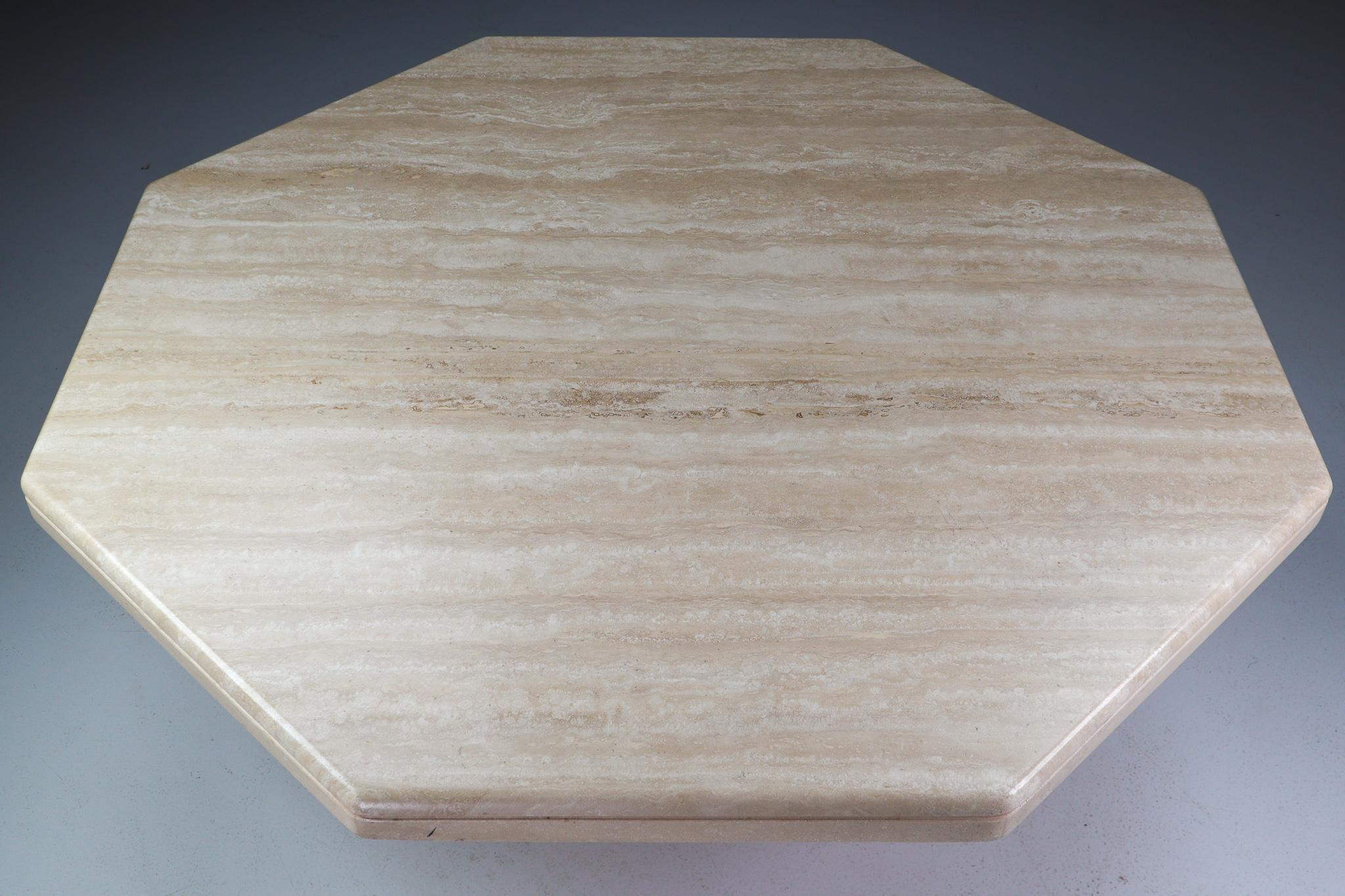 Octagonal Travertine Top Coffee Table, Italy, 1970 1
