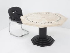 Octagonal Travertine Top Dining Table, 1980s
