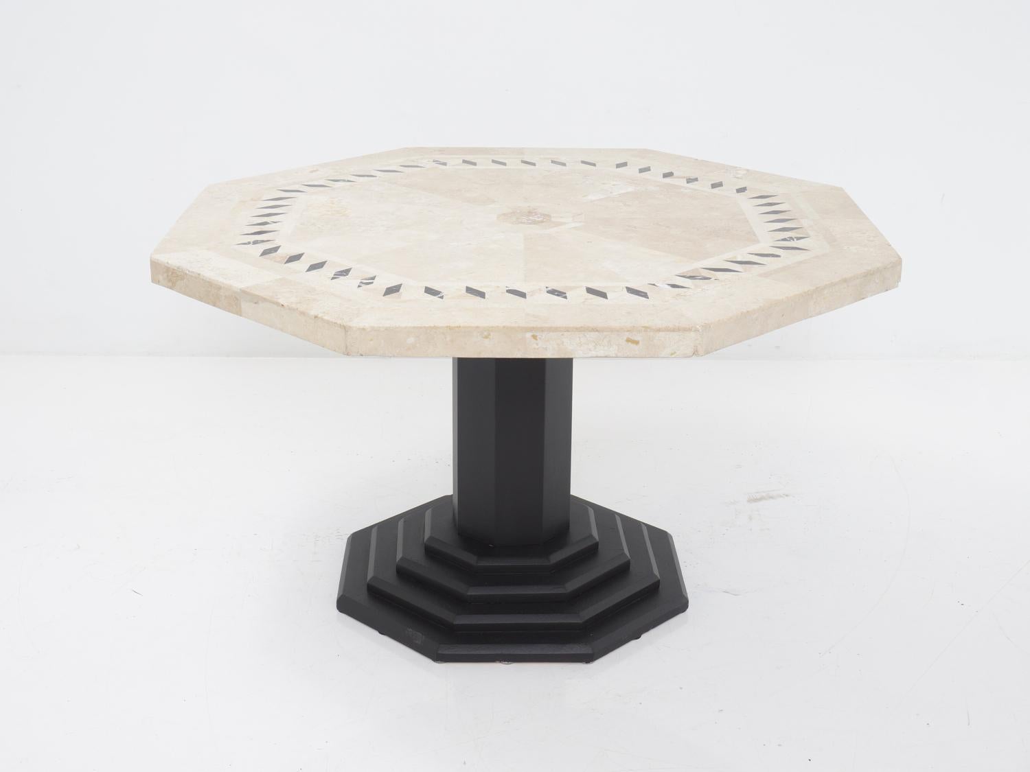 Octagonal Travertine Top Dining Table, 1980s In Good Condition In Philadelphia, PA
