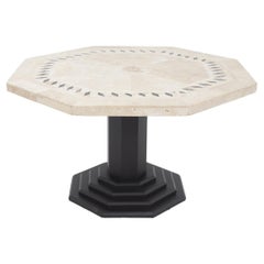 Octagonal Travertine Top Dining Table, 1980s