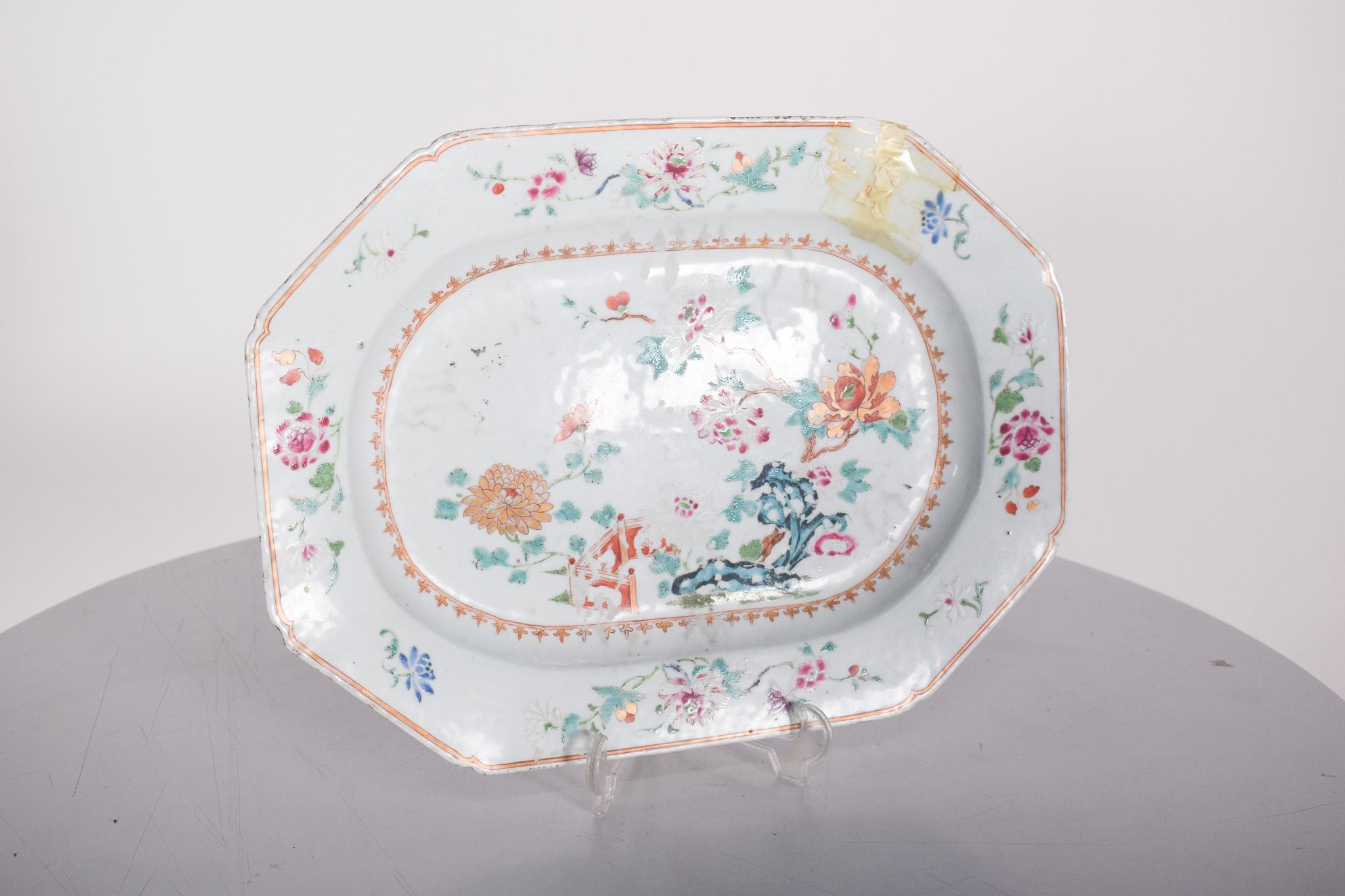 Bandeja octogonal de porcelana china para exportación Rococó en venta