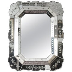 Octagonal Venetian Mirror with Etched Floral Decors, 1930s