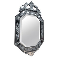Octagonal Venetian mirror – Napoleon III period – Engraved beveled glass
