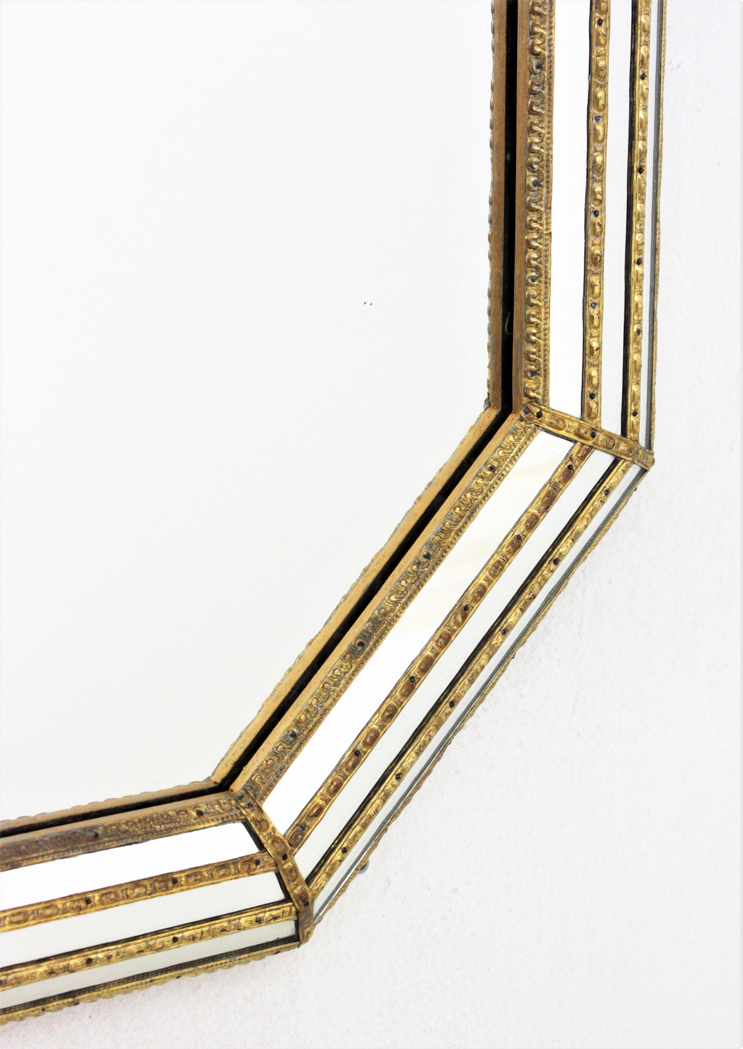 Spanish Venetian Style Octagonal Mirror with Brass Details For Sale