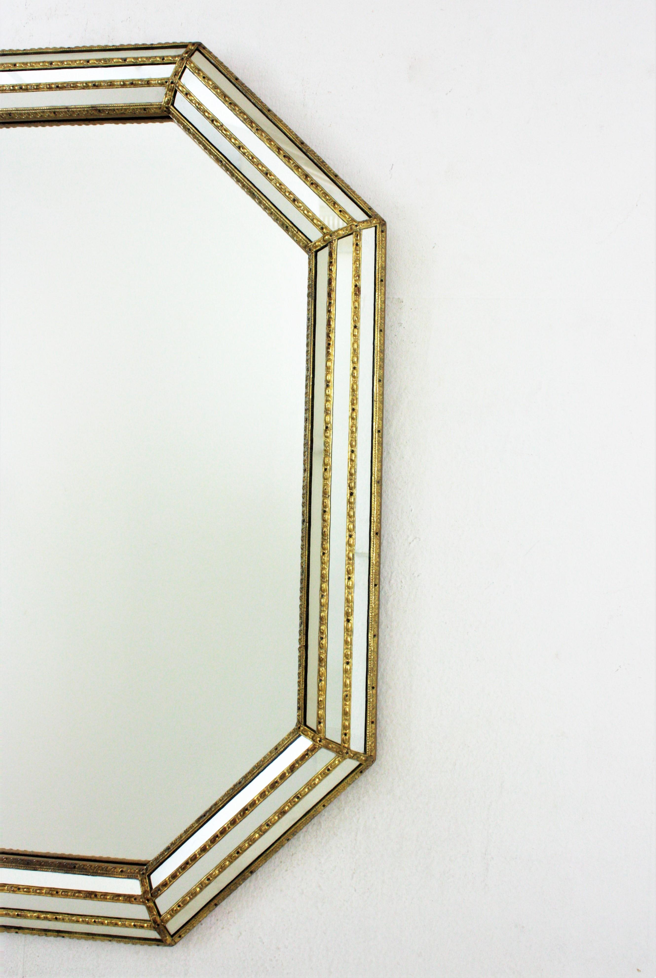 20th Century Venetian Style Octagonal Mirror with Brass Details For Sale