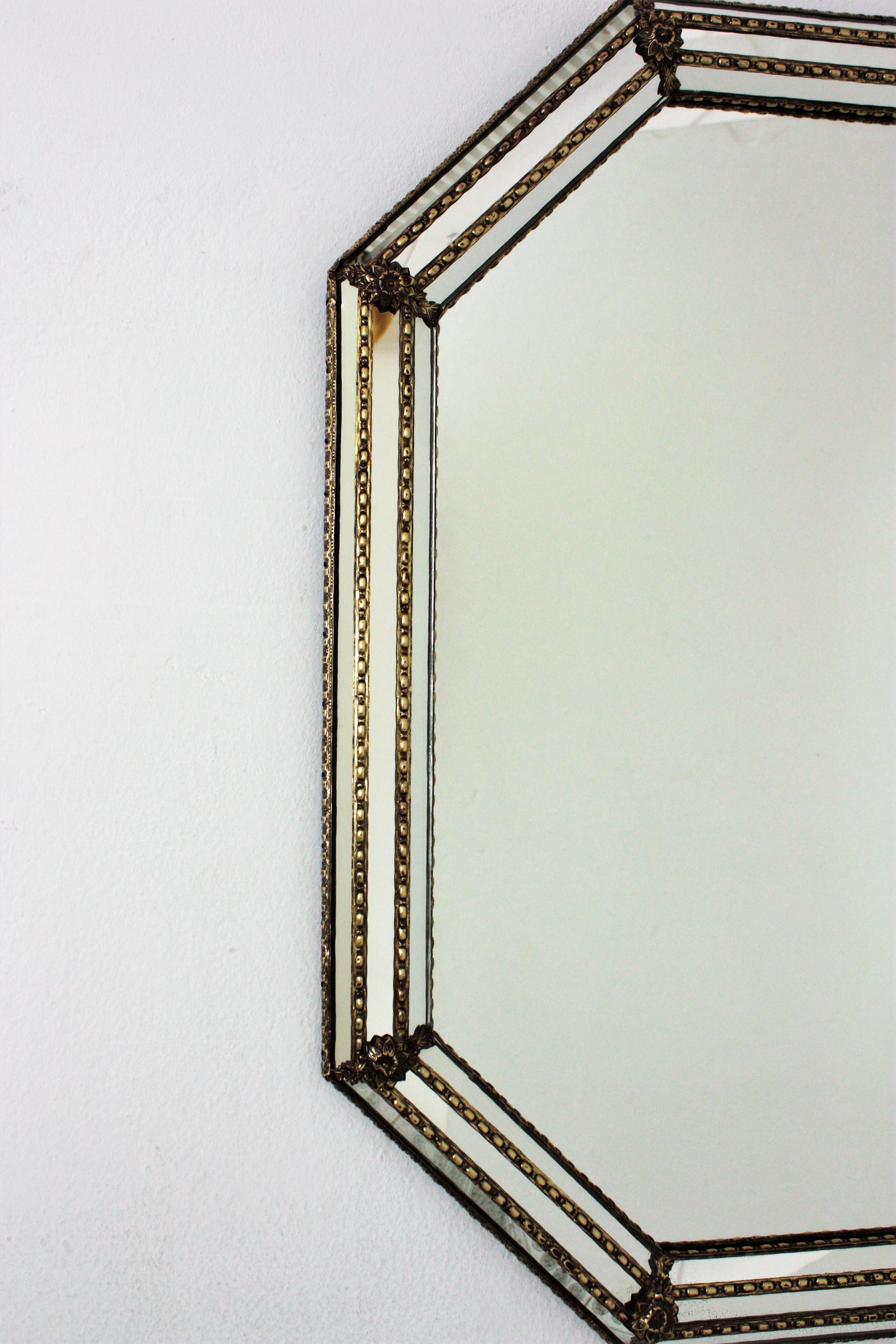 Spanish Octagonal Venetian Style Mirror with Brass Details