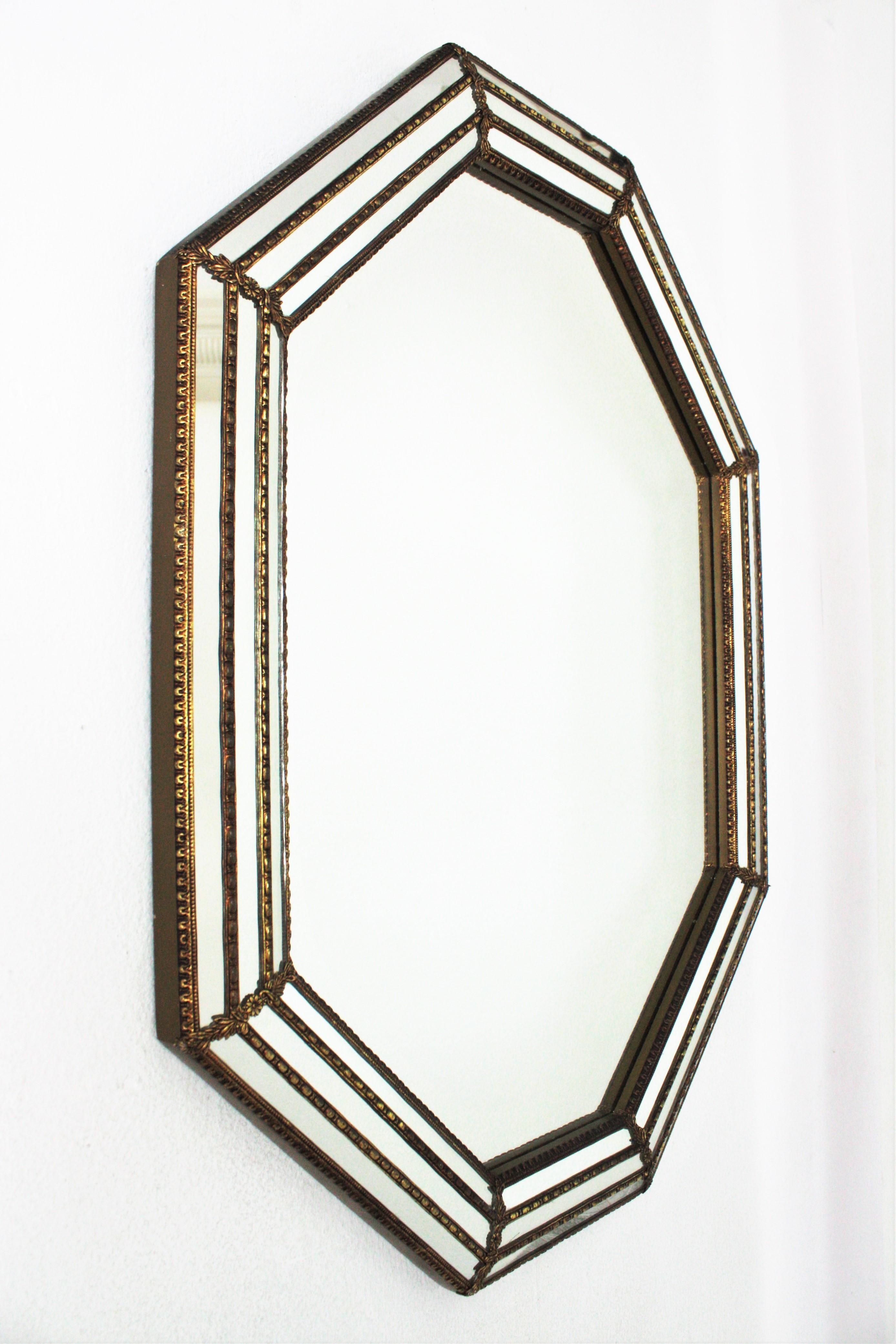 Spanish Octagonal Venetian Style Mirror with Brass Details