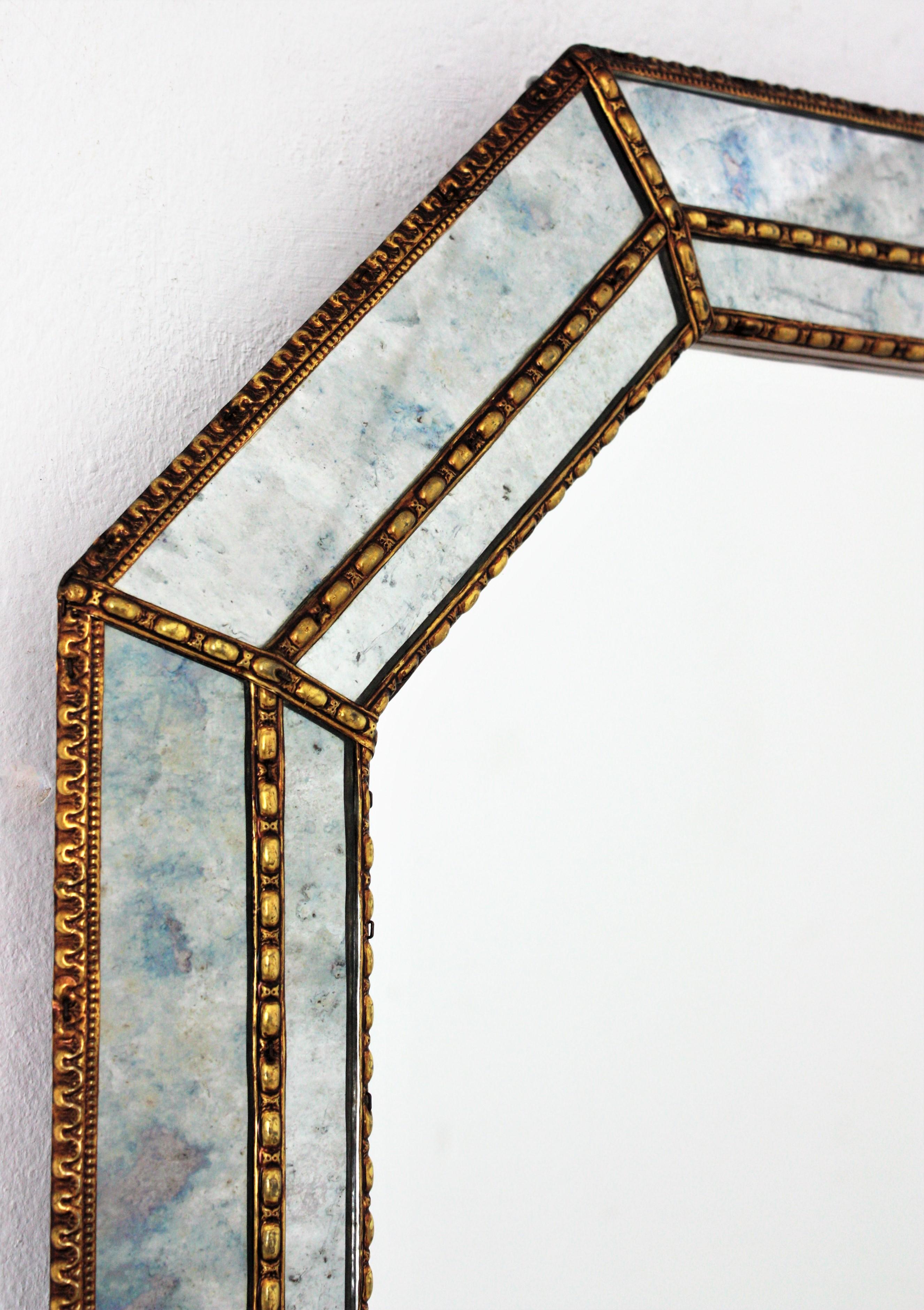 Hand-Crafted Octagonal Venetian Style Mirror with Brass Details