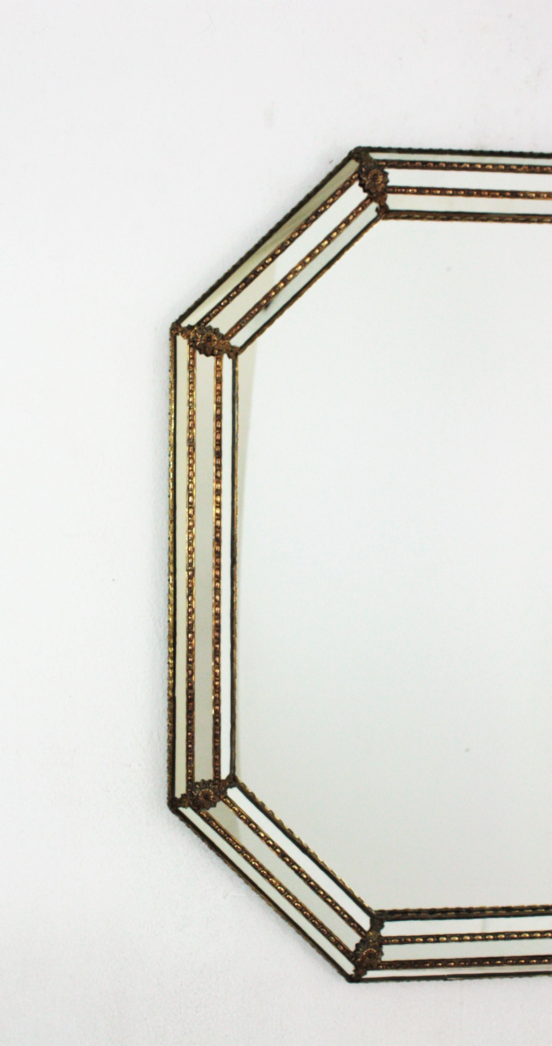 Metal Octagonal Venetian Style Mirror with Brass Details
