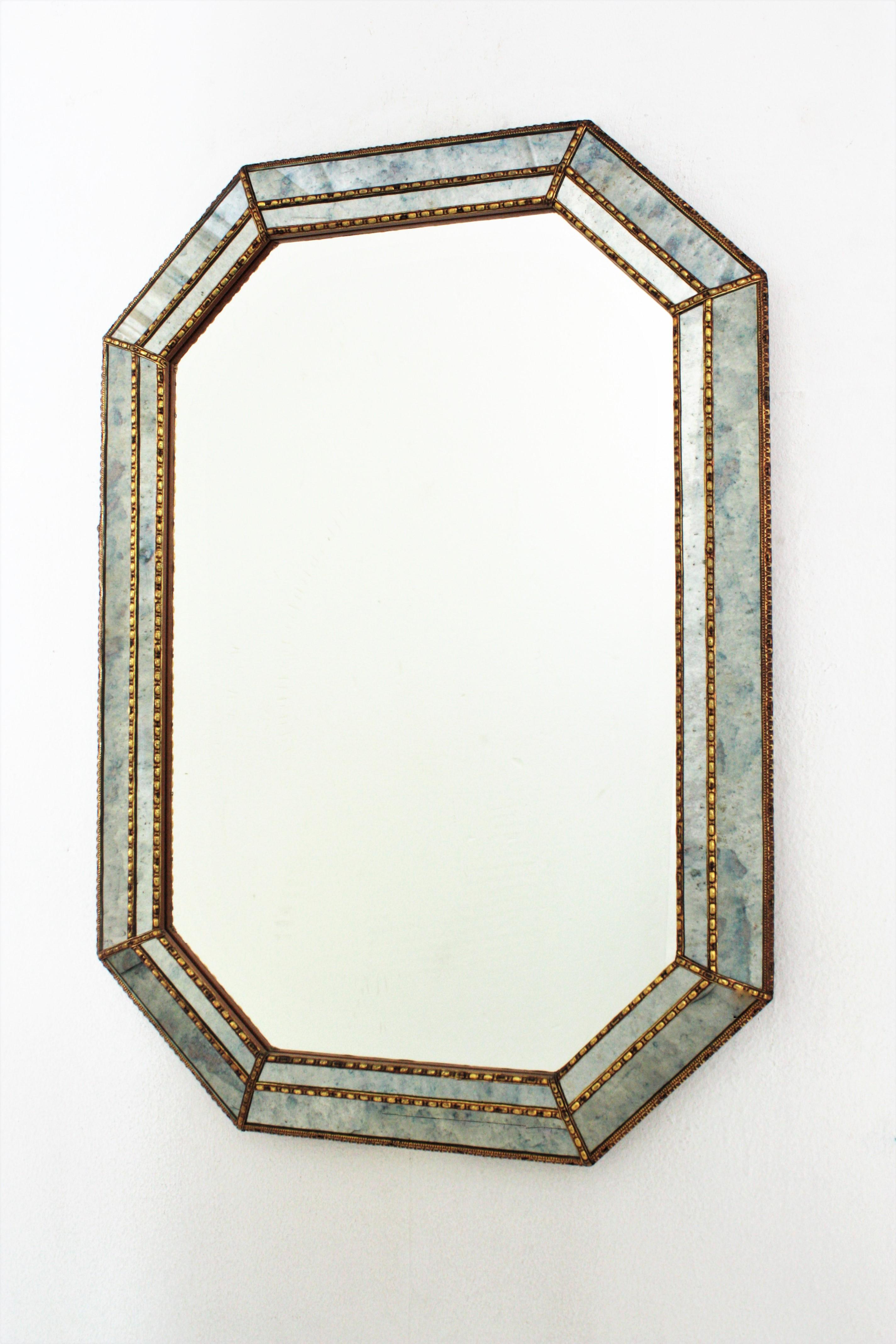 20th Century Octagonal Venetian Style Mirror with Brass Details