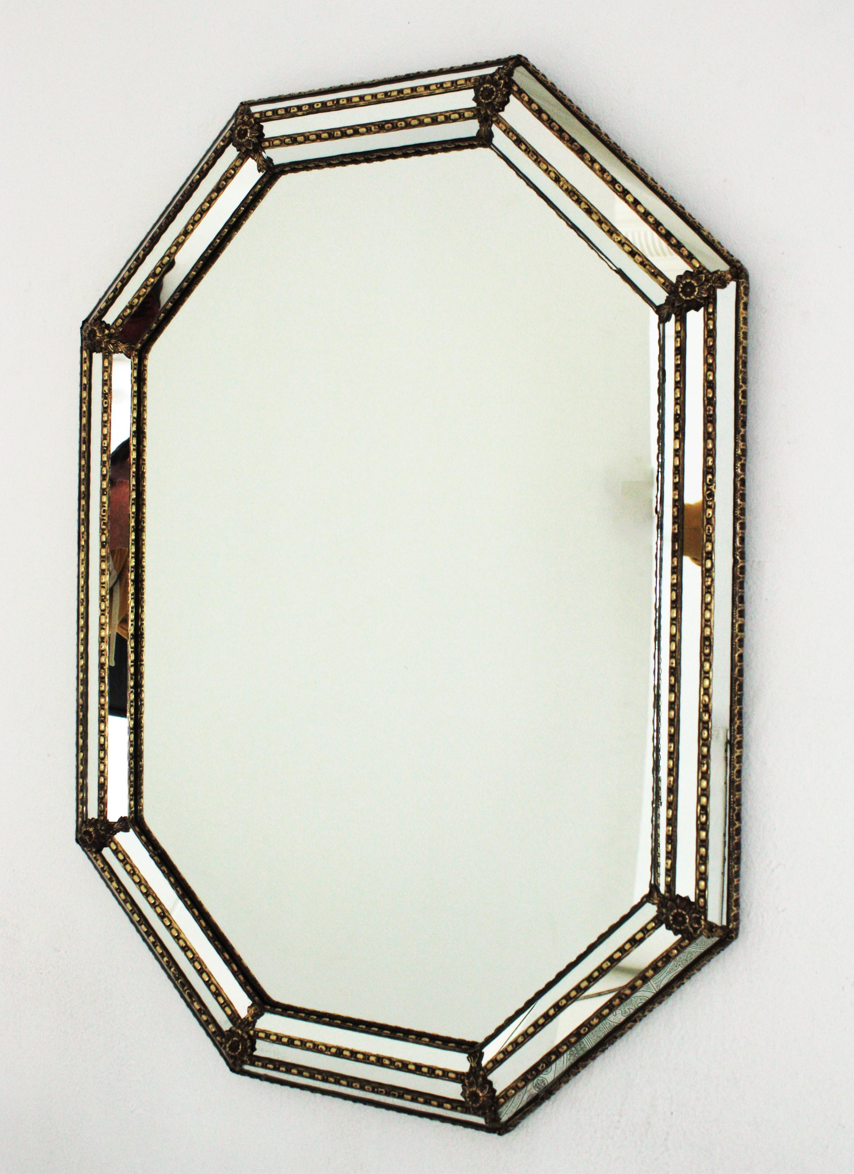 Octagonal Venetian Style Mirror with Brass Details 1