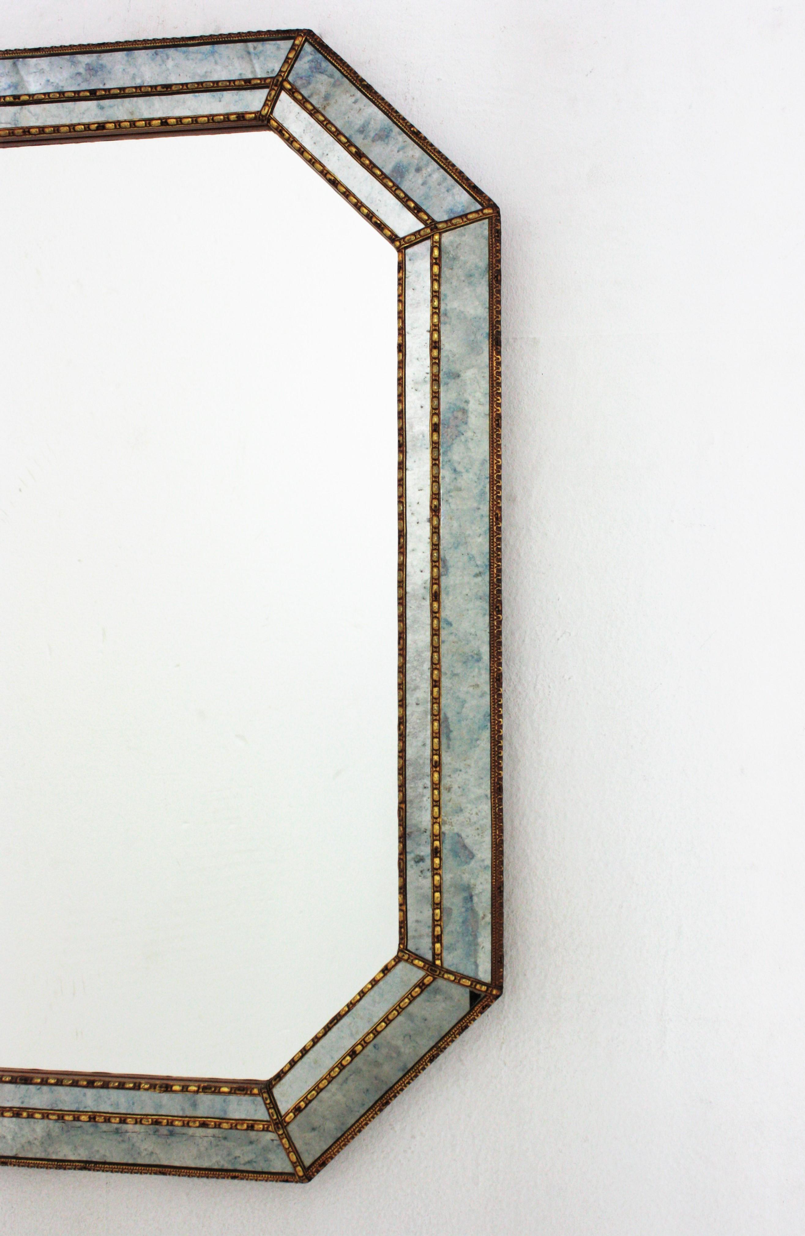 Octagonal Venetian Style Mirror with Brass Details 2