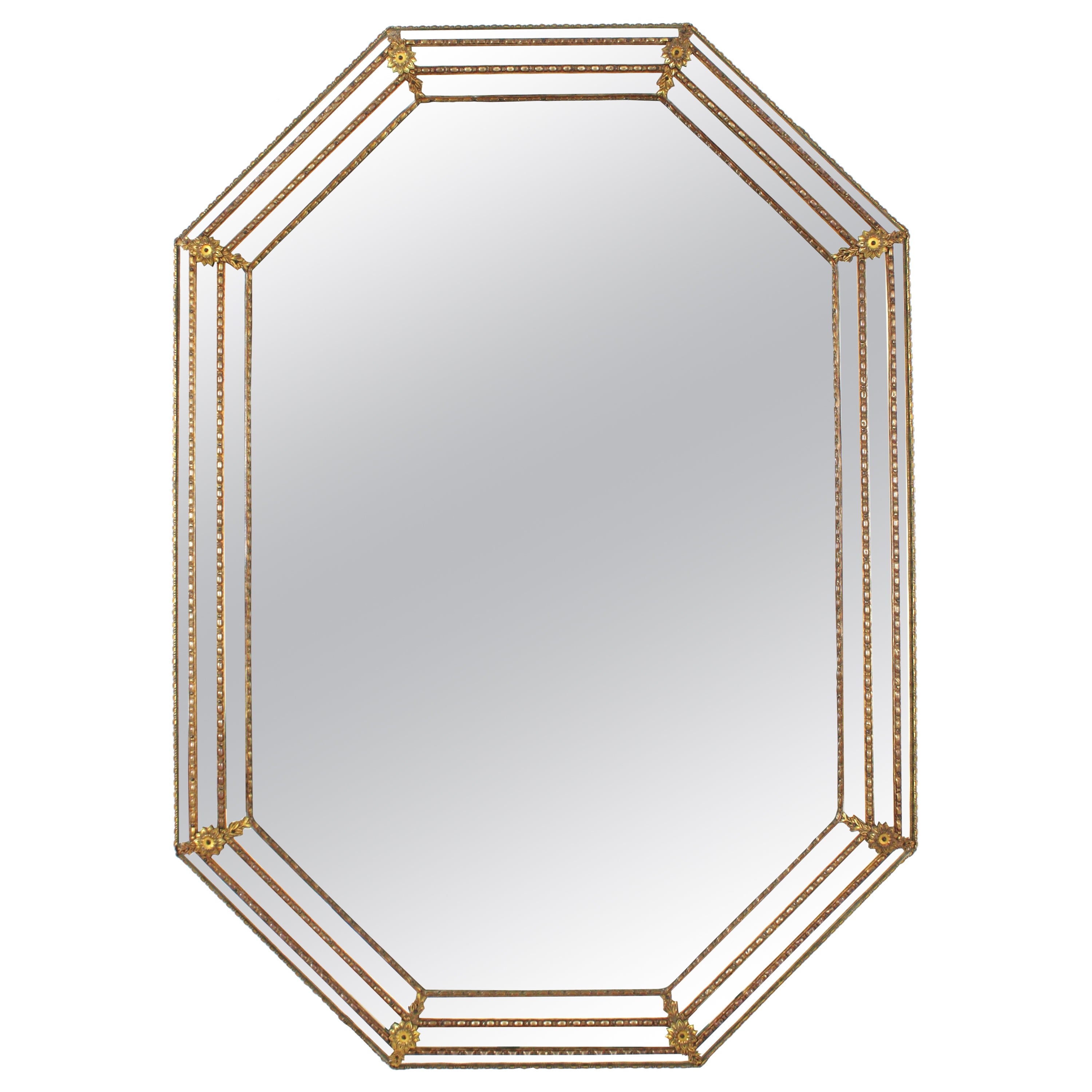Specchio ottagonale in stile veneziano con dettagli in ottone