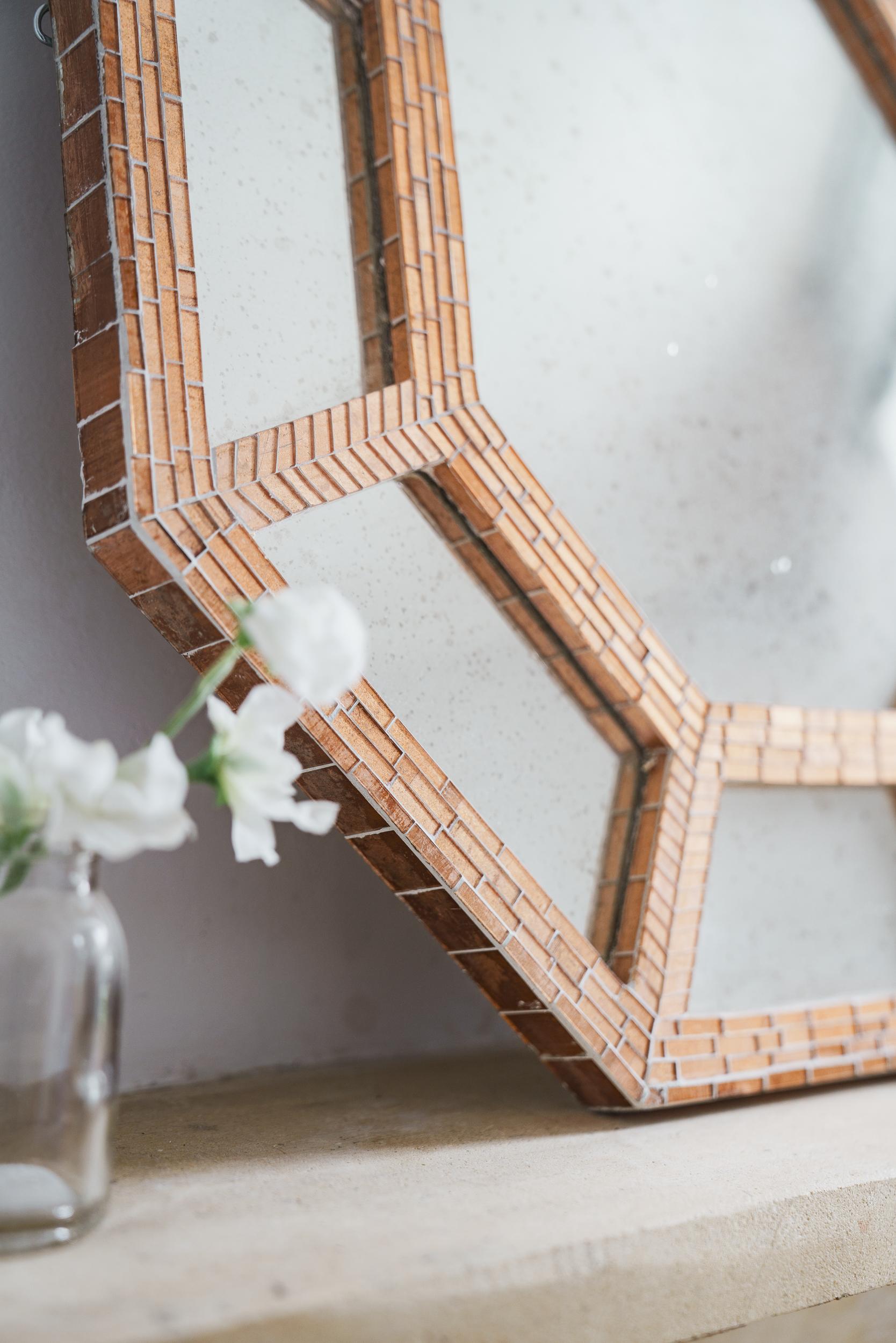 English Octagonal Ventana Mosaic Mirror, Handmade in UK by Claire Nayman For Sale