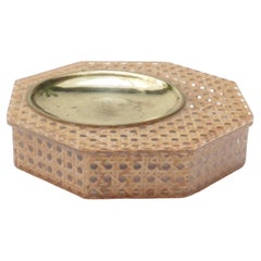 Octagonal Vide-Poche or Ashtray Lucite, Bamboo Cane and Brass, Italy, 1970s
