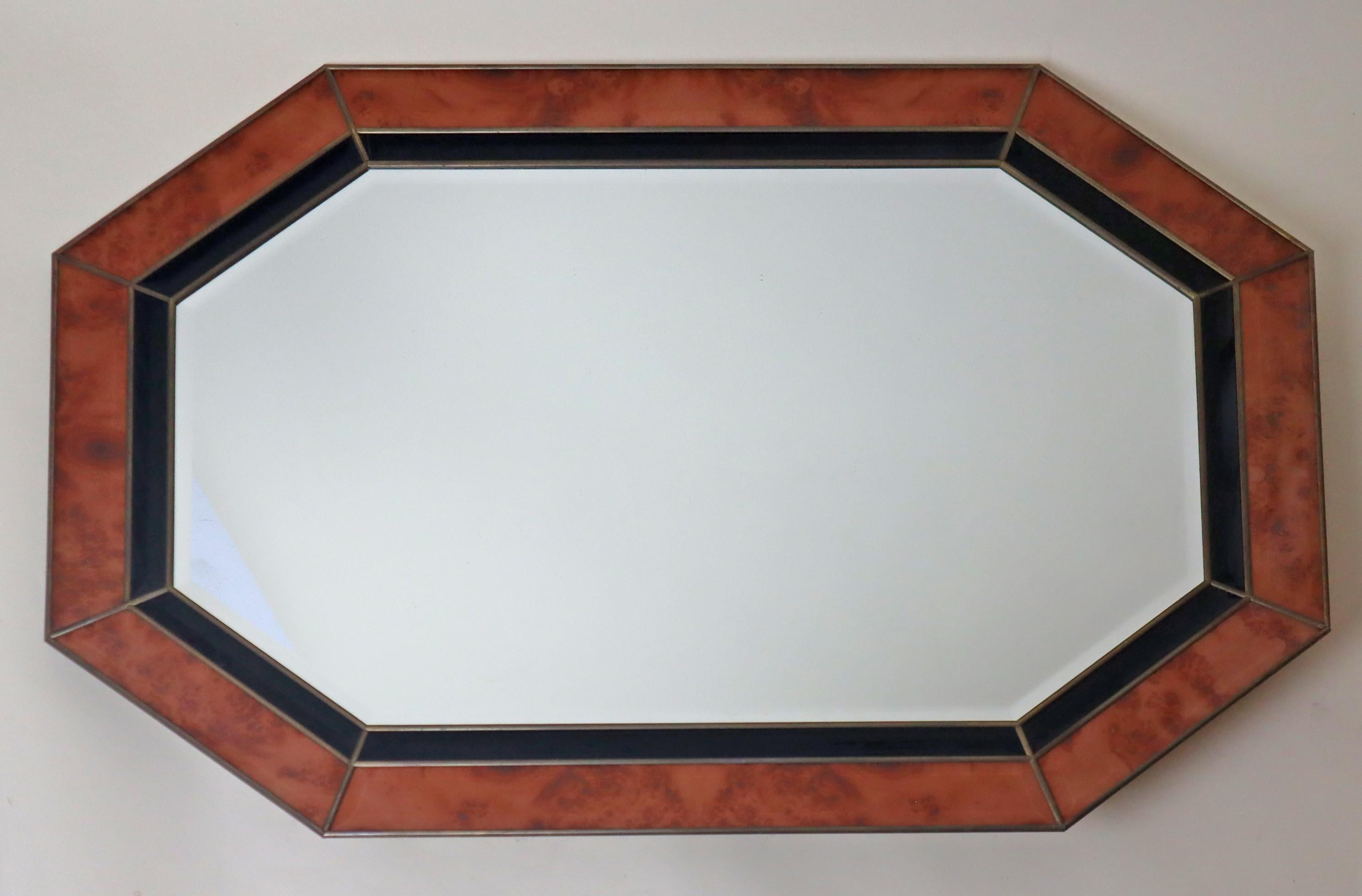 Octagonal Wall Mirror in Burl Wood Look in the Style of Jean Claude Mahey en vente 5