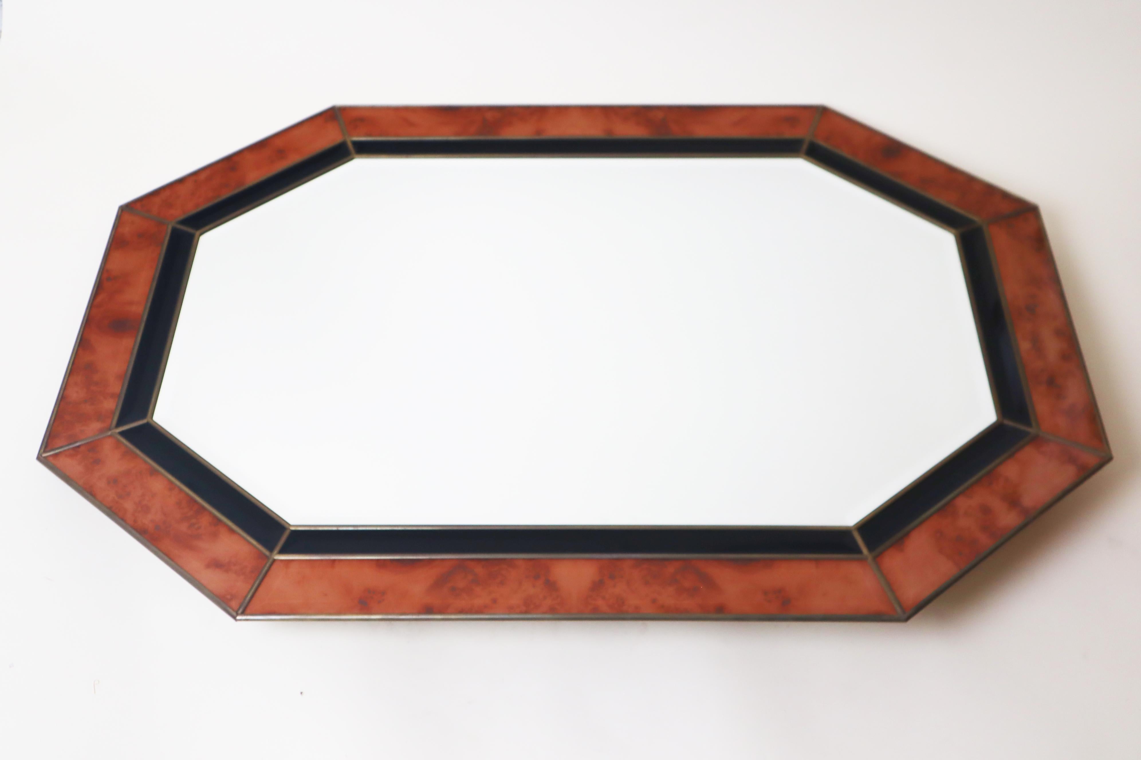 Octagonal Wall Mirror in Burl Wood Look in the Style of Jean Claude Mahey Bon état - En vente à Hannover, DE