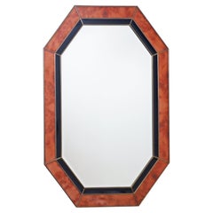 Octagonal Wall Mirror in Burl Wood Look in the Style of Jean Claude Mahey