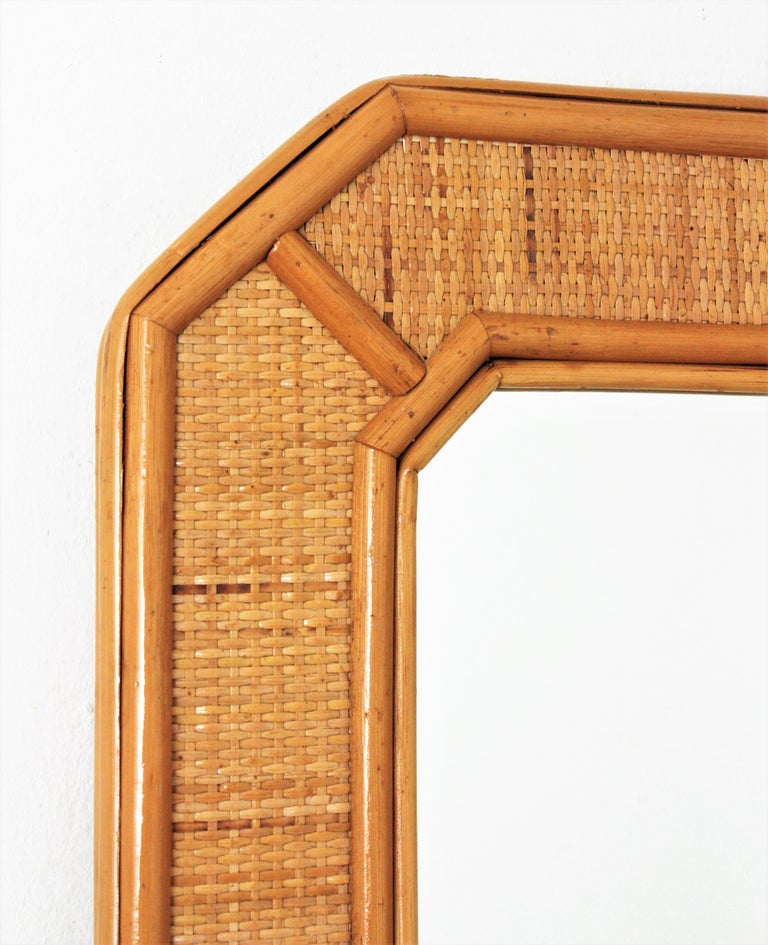 Octagonal Wall Mirror in Rattan and Woven Wicker For Sale at 1stDibs