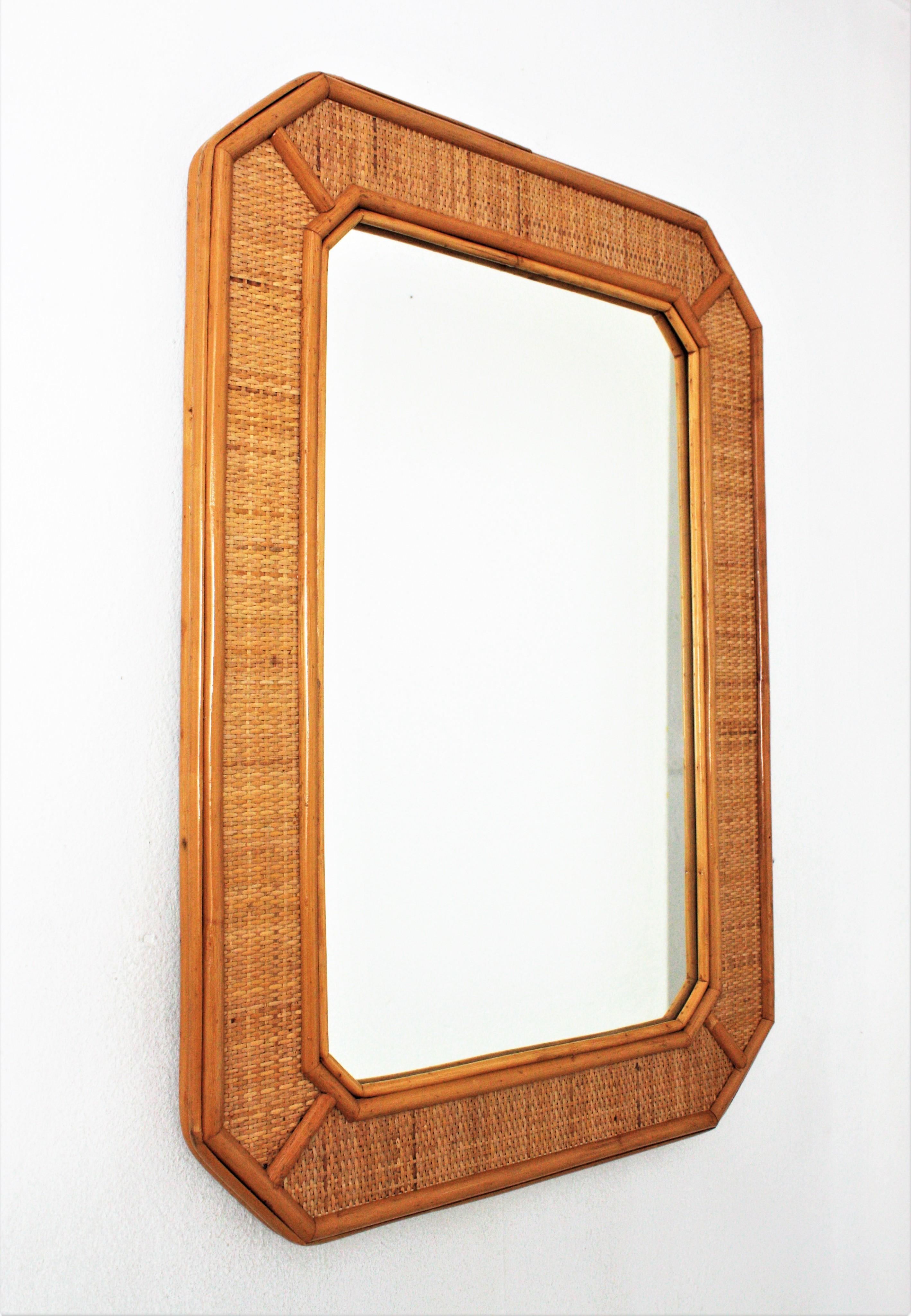 large rectangular rattan mirror