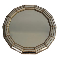 Octagonal Wall Mirror with Brass Garlands. French work. Circa 1970