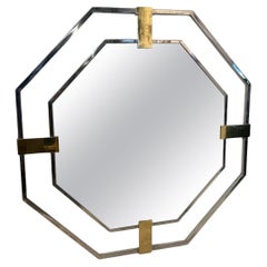 Octagonal Wall Mirror with Chrome and Brass , Italy 1970s