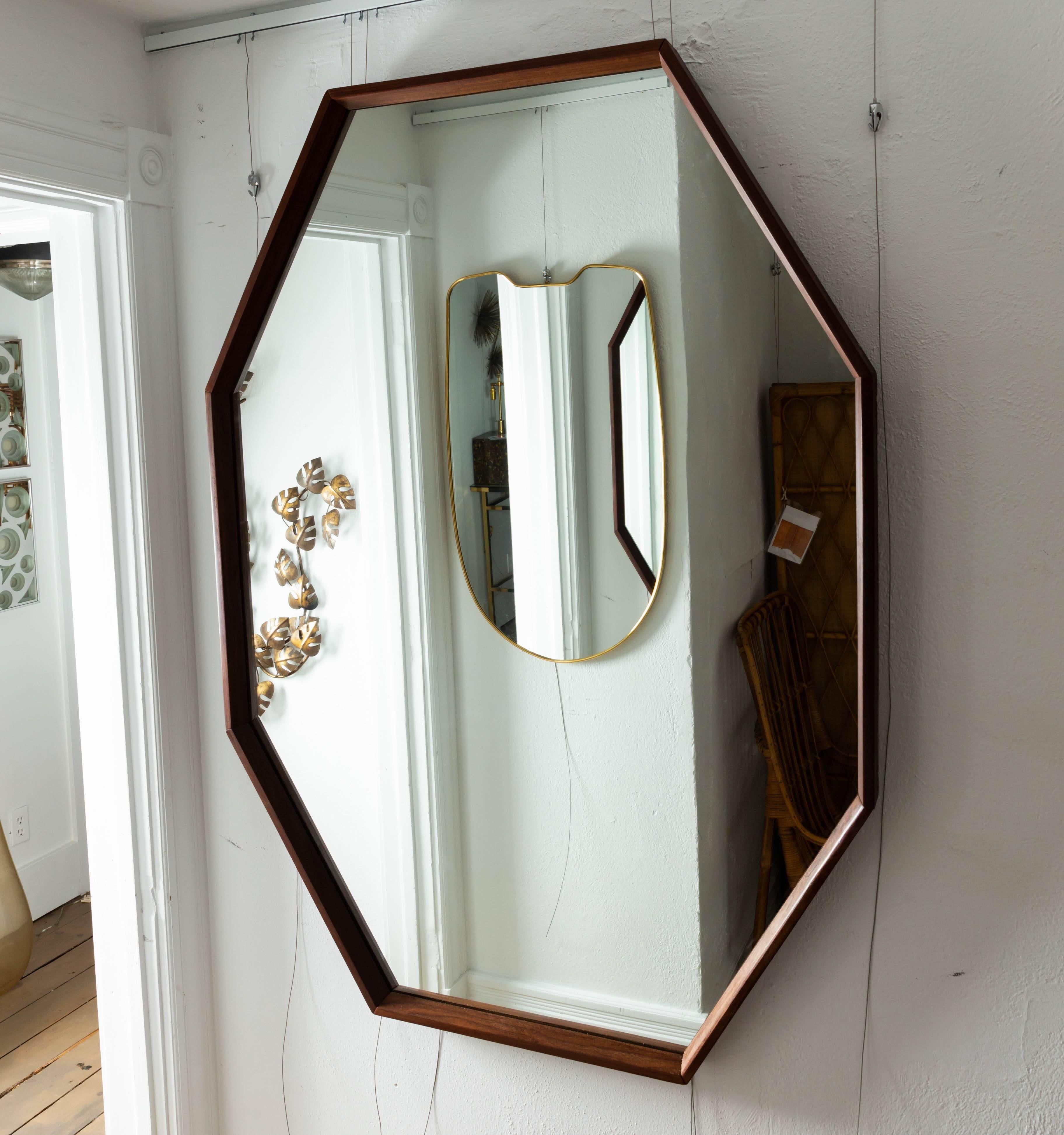 Mid-Century Modern Octagonal Walnut Surround Mirror