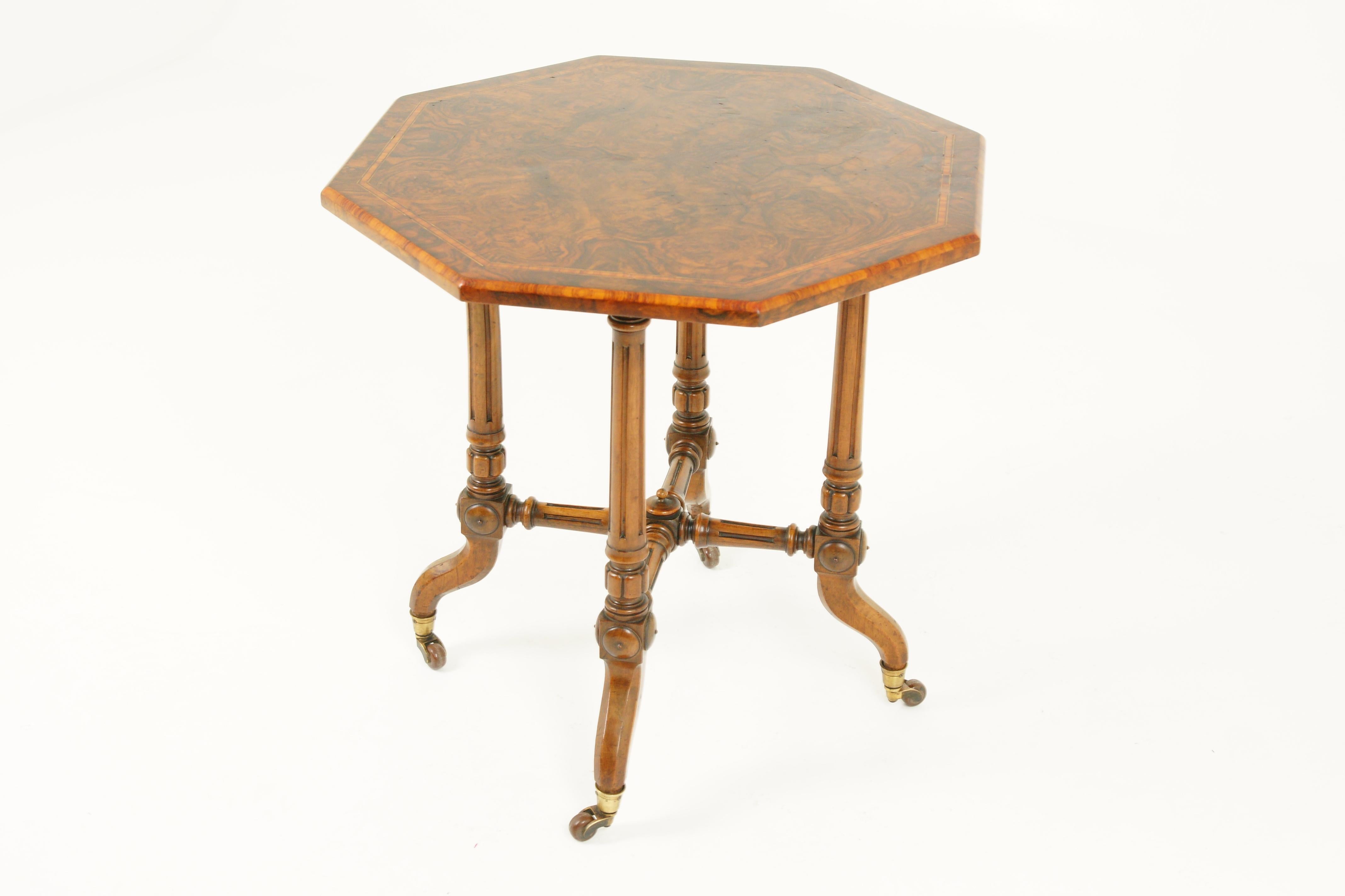 Antique Octagonal Table, Burr Walnut Table, Victorian, Scotland 1880, B1782 In Good Condition In Vancouver, BC
