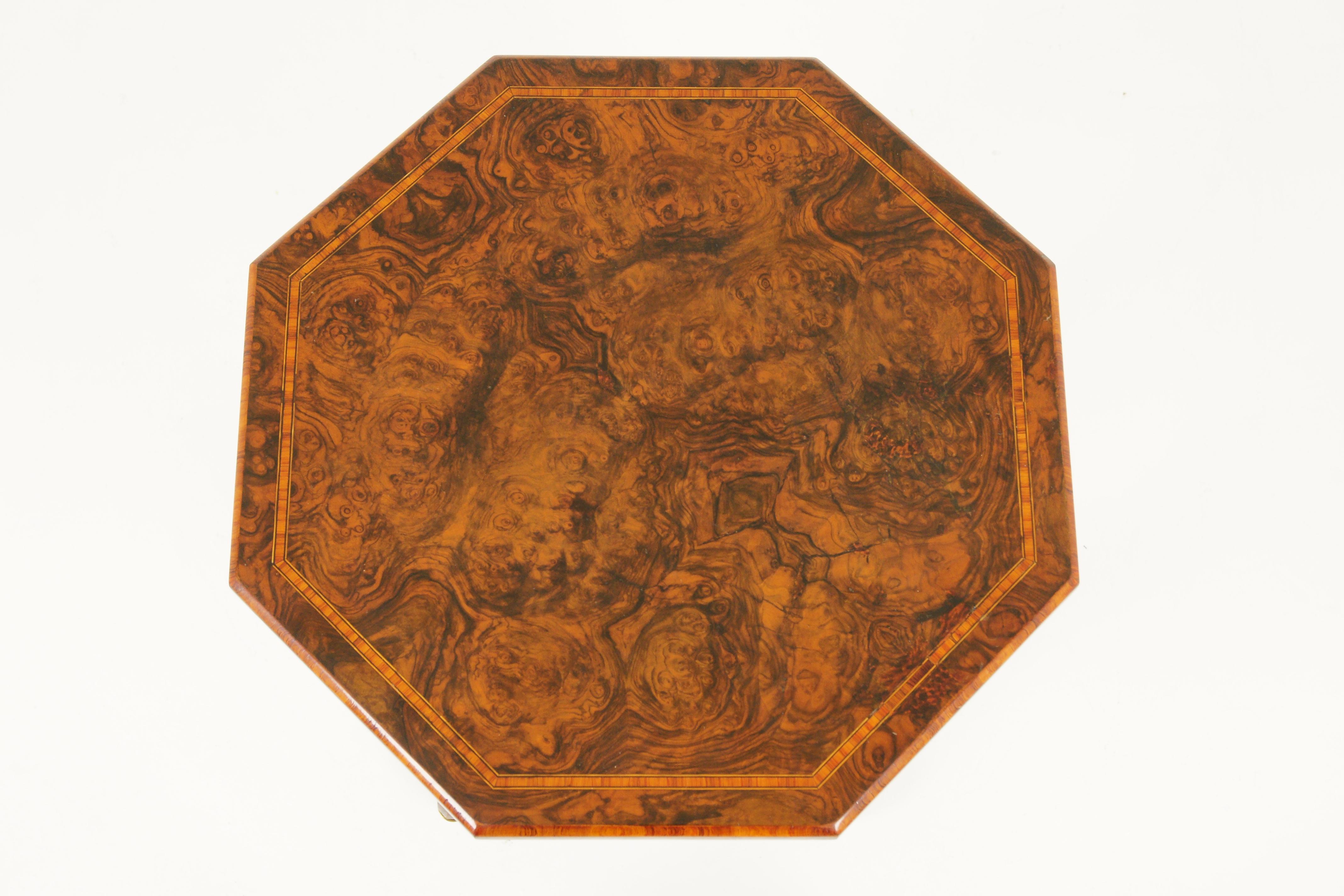 Antique Octagonal Table, Burr Walnut Table, Victorian, Scotland 1880, B1782 1